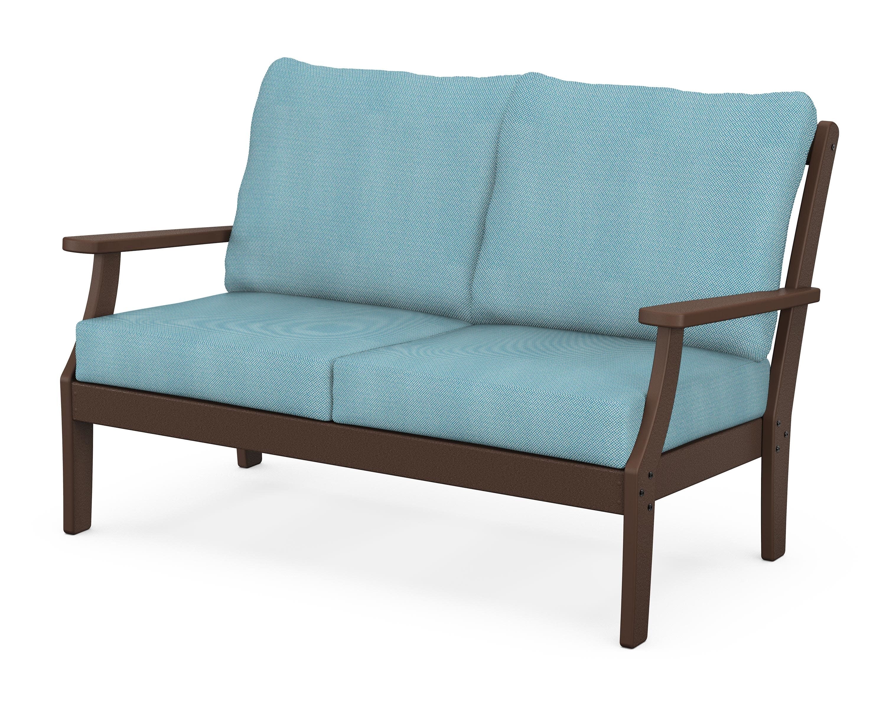 Yacht Club Deep Seating Loveseat in Vintage Lantern / Lattice Sky Blue