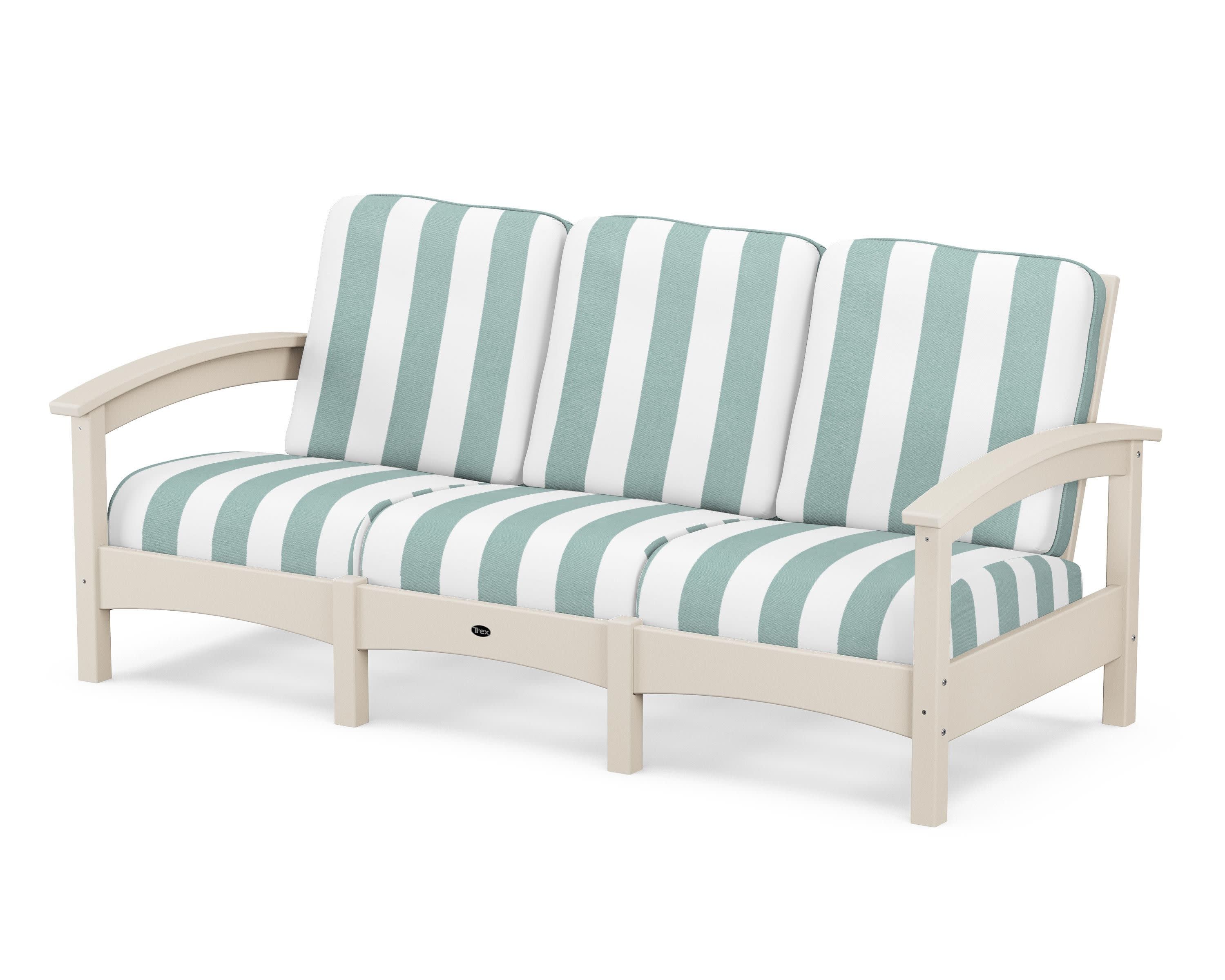 Rockport Club Sofa in Sand Castle / Cabana Stripe Glacier Spa