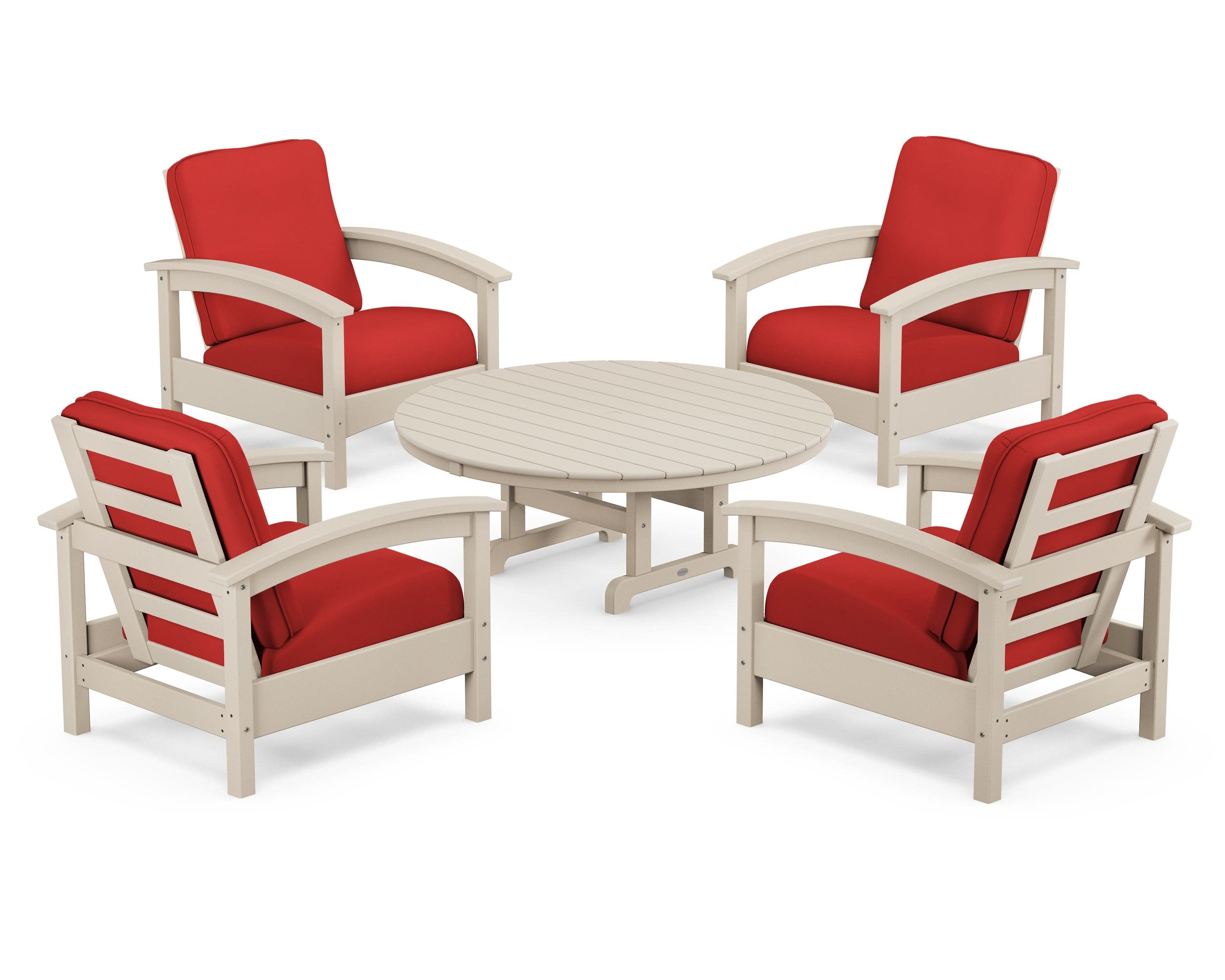 Rockport 5-Piece Deep Seating Set in Sand Castle / Crimson Linen