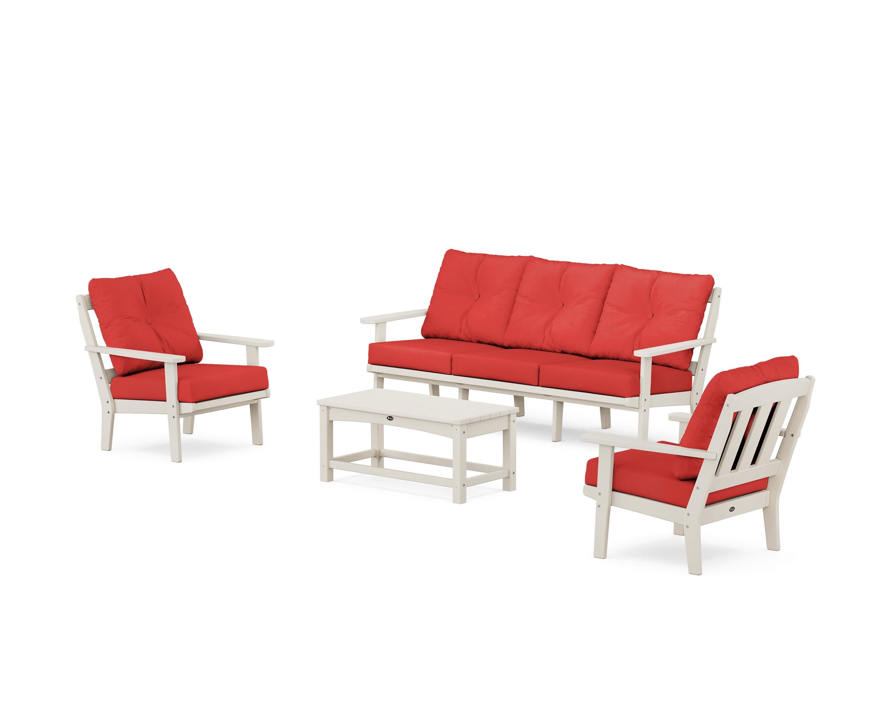 Cape Cod 4-Piece Deep Seating Set with Sofa in Sand Castle / Crimson Linen