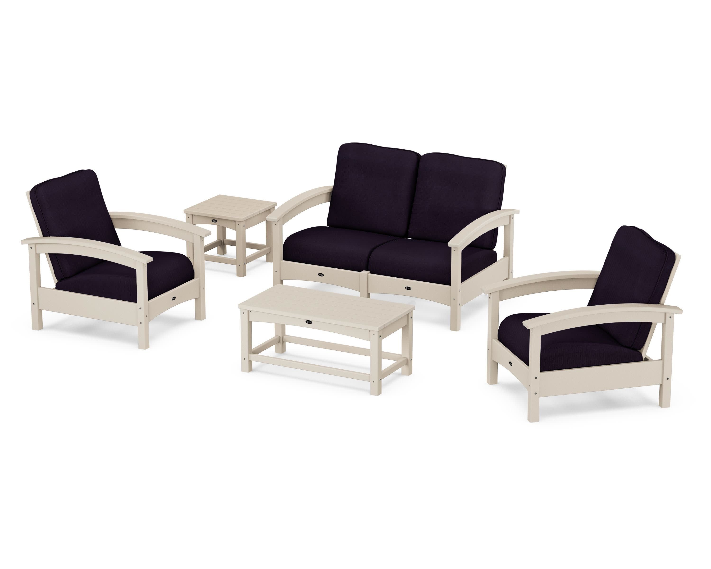Rockport Club 6-Piece Deep Seating Conversation Set in Sand Castle / Navy Linen