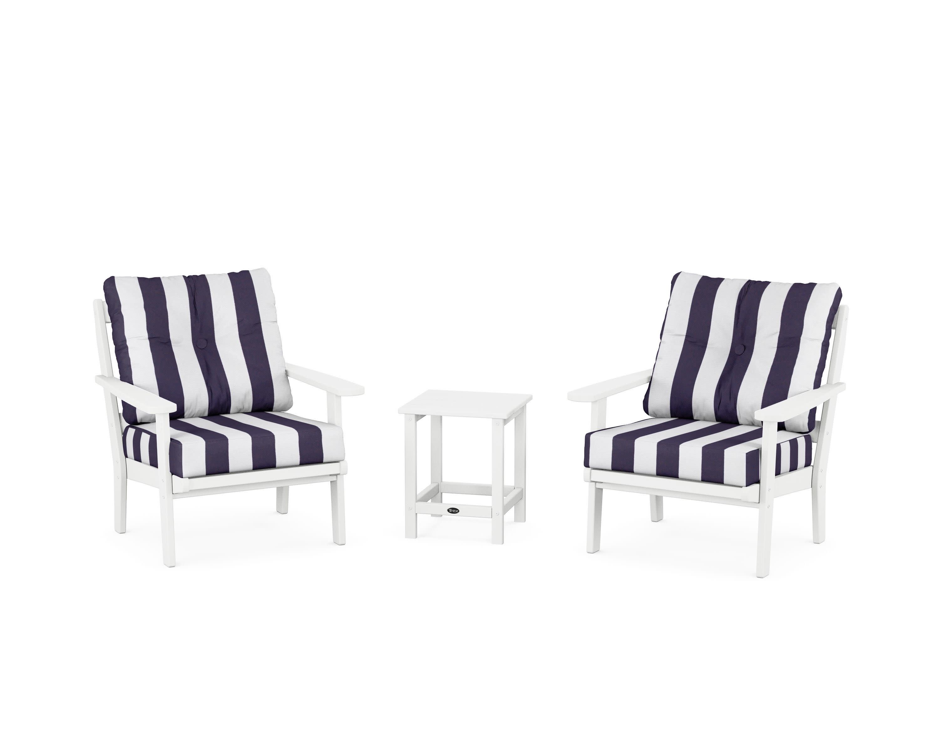 Cape Cod 3-Piece Deep Seating Set in Classic White / Cabana Stripe Navy