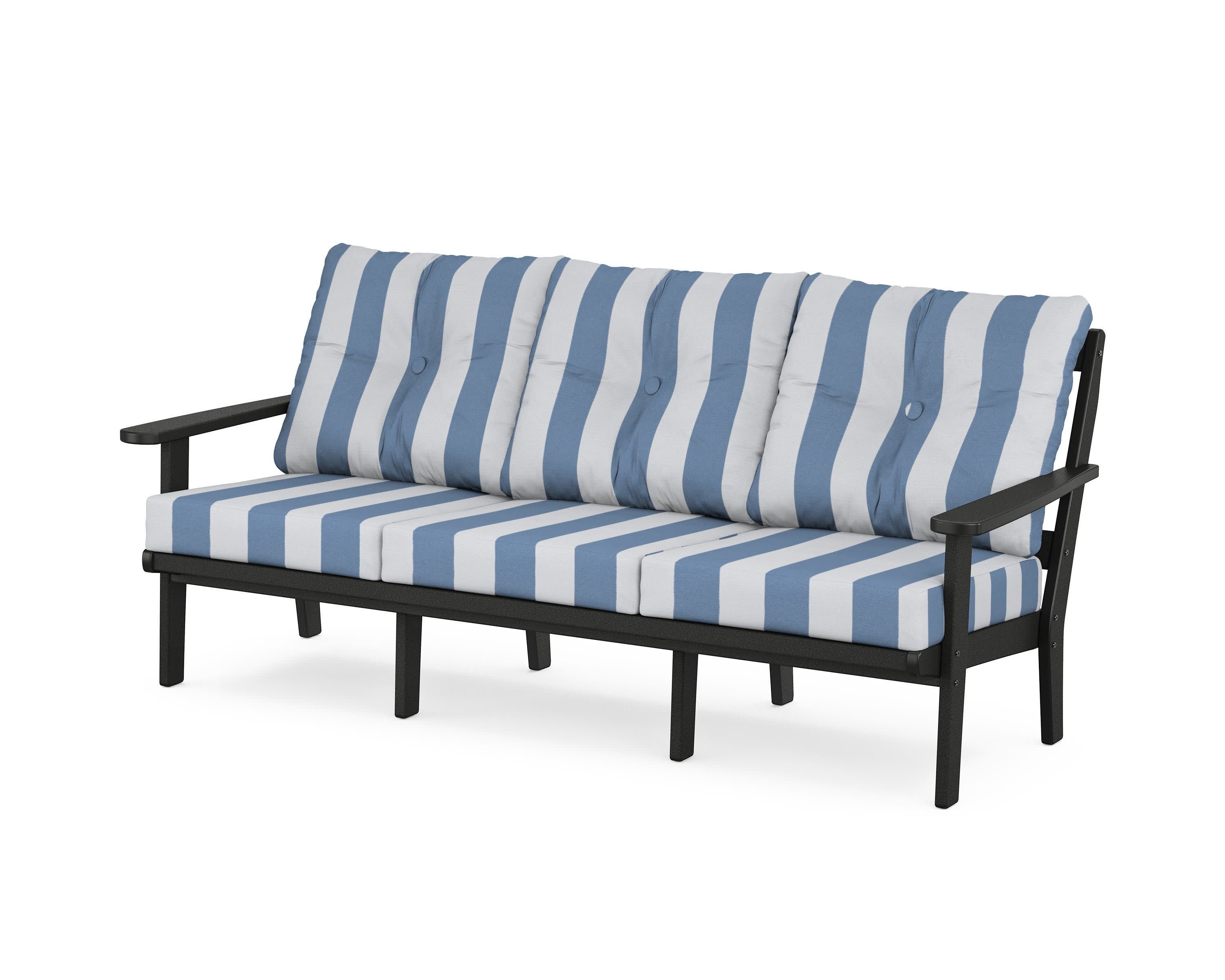 Cape Cod Deep Seating Sofa in Charcoal Black / Cabana Stripe Sky Blue