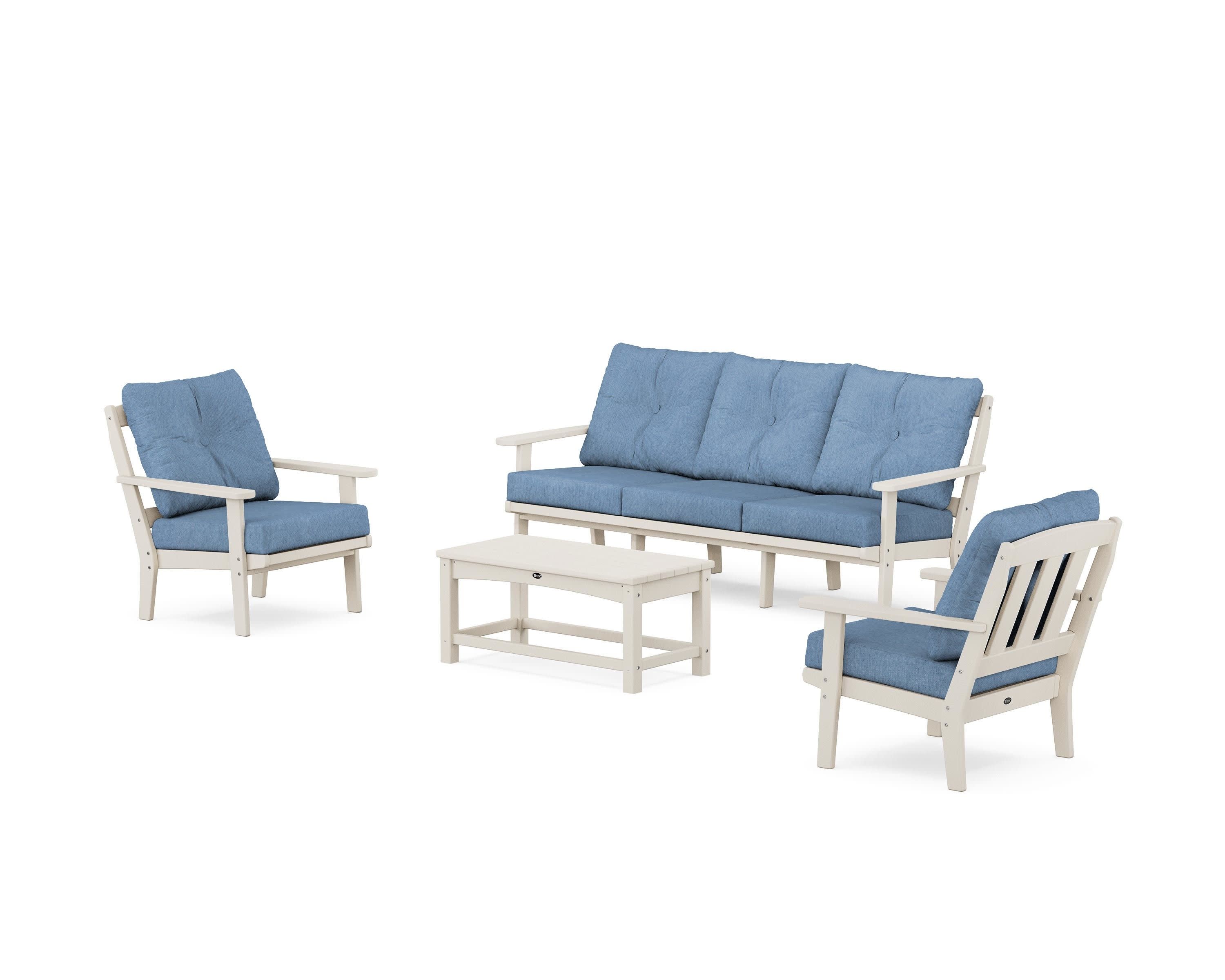 Cape Cod 4-Piece Deep Seating Set with Sofa in Sand Castle / Sky Blue