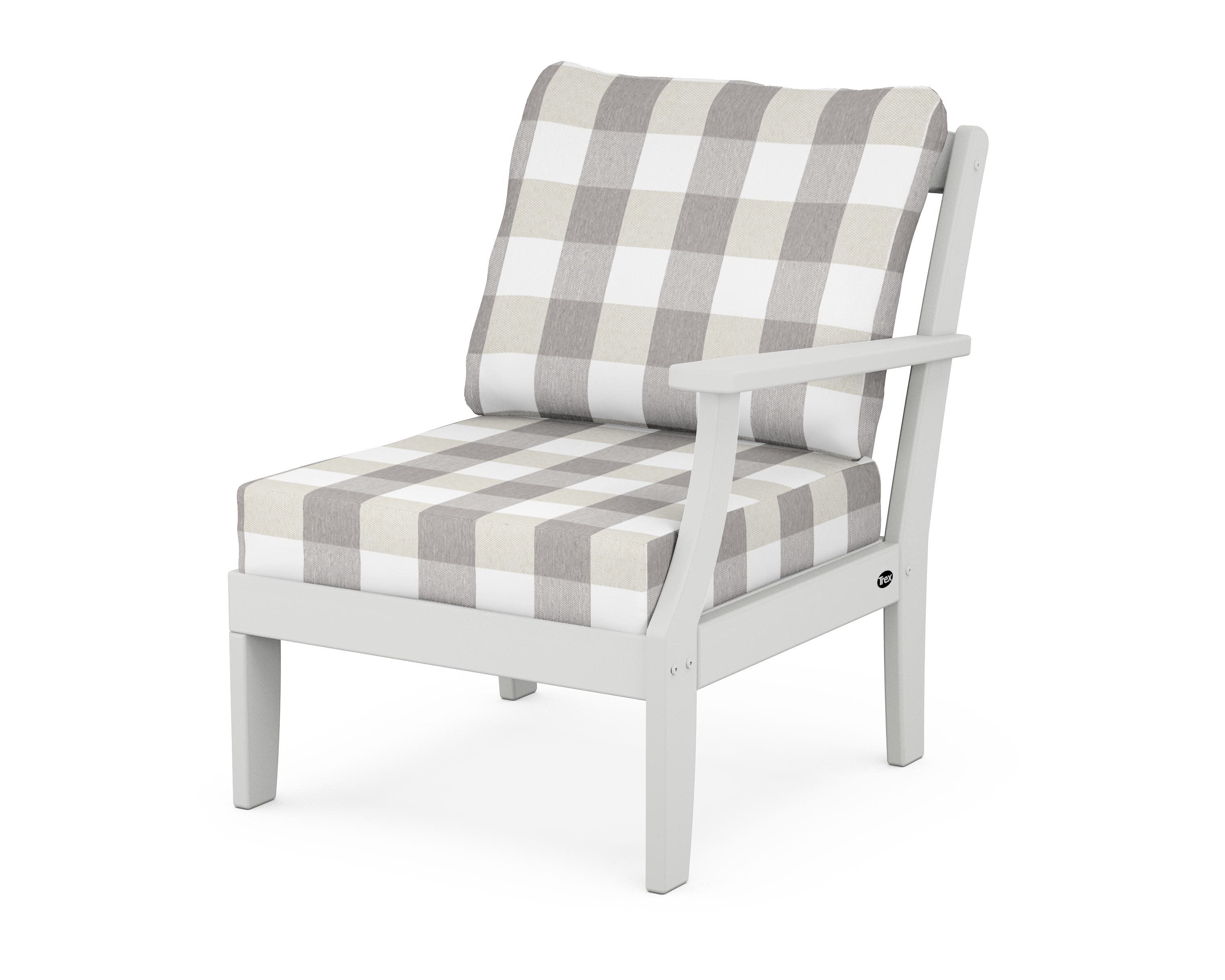 Yacht Club Modular Right Arm Chair in Classic White / Buffalo Plaid Grey Mist