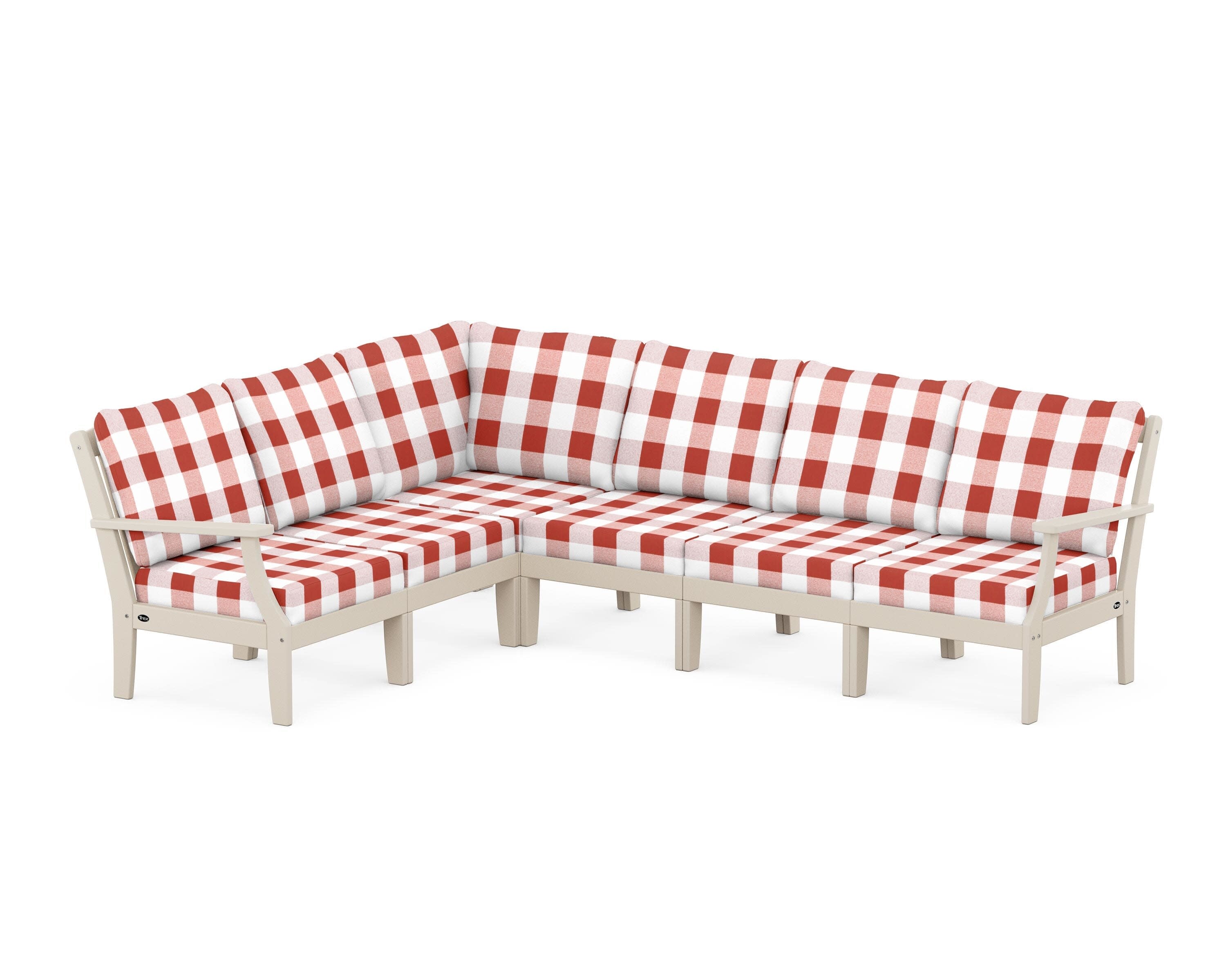 Yacht Club Modular 6-Piece Deep Seating Set in Sand Castle / Buffalo Plaid Crimson