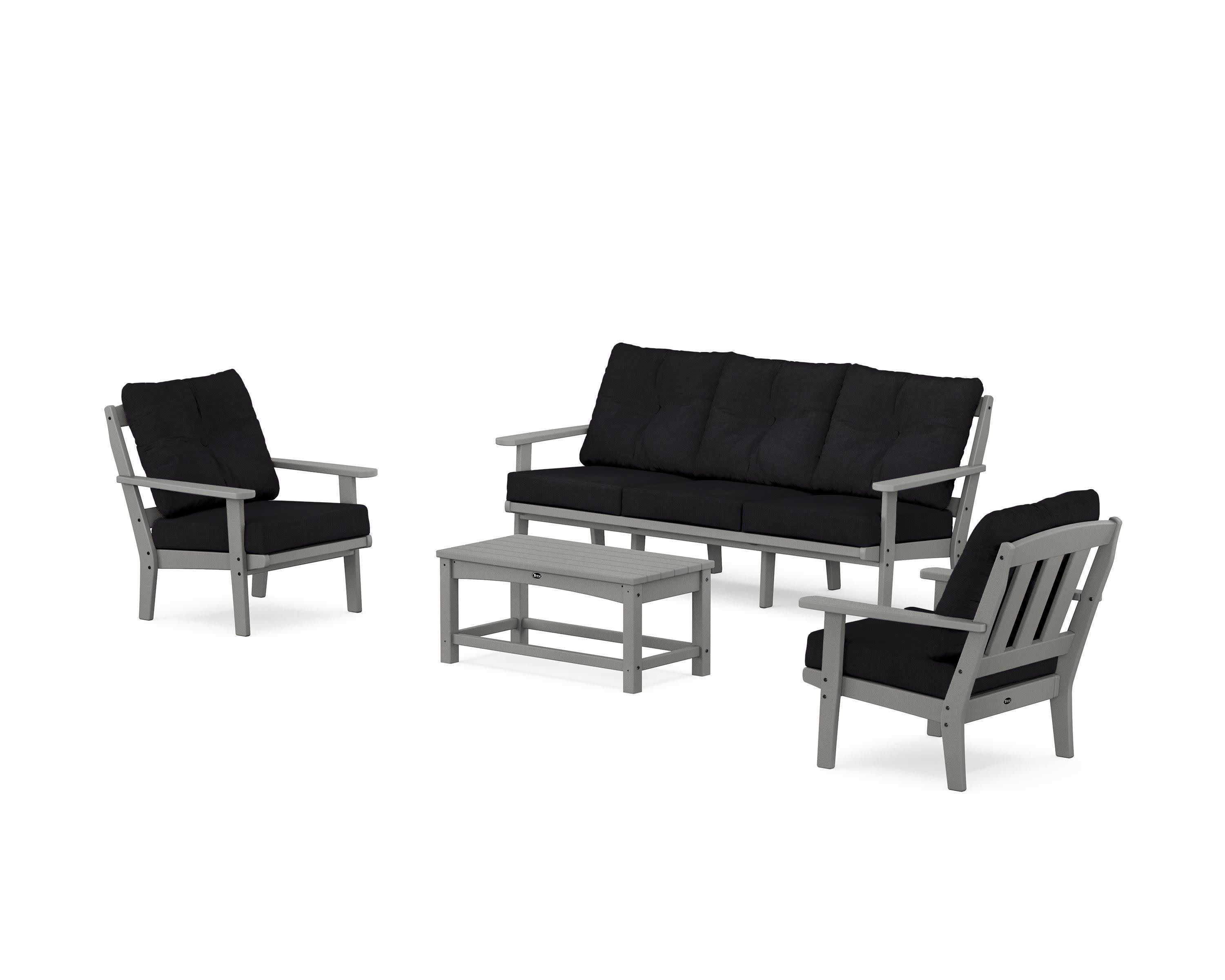 Cape Cod 4-Piece Deep Seating Set with Sofa in Stepping Stone / Midnight Linen