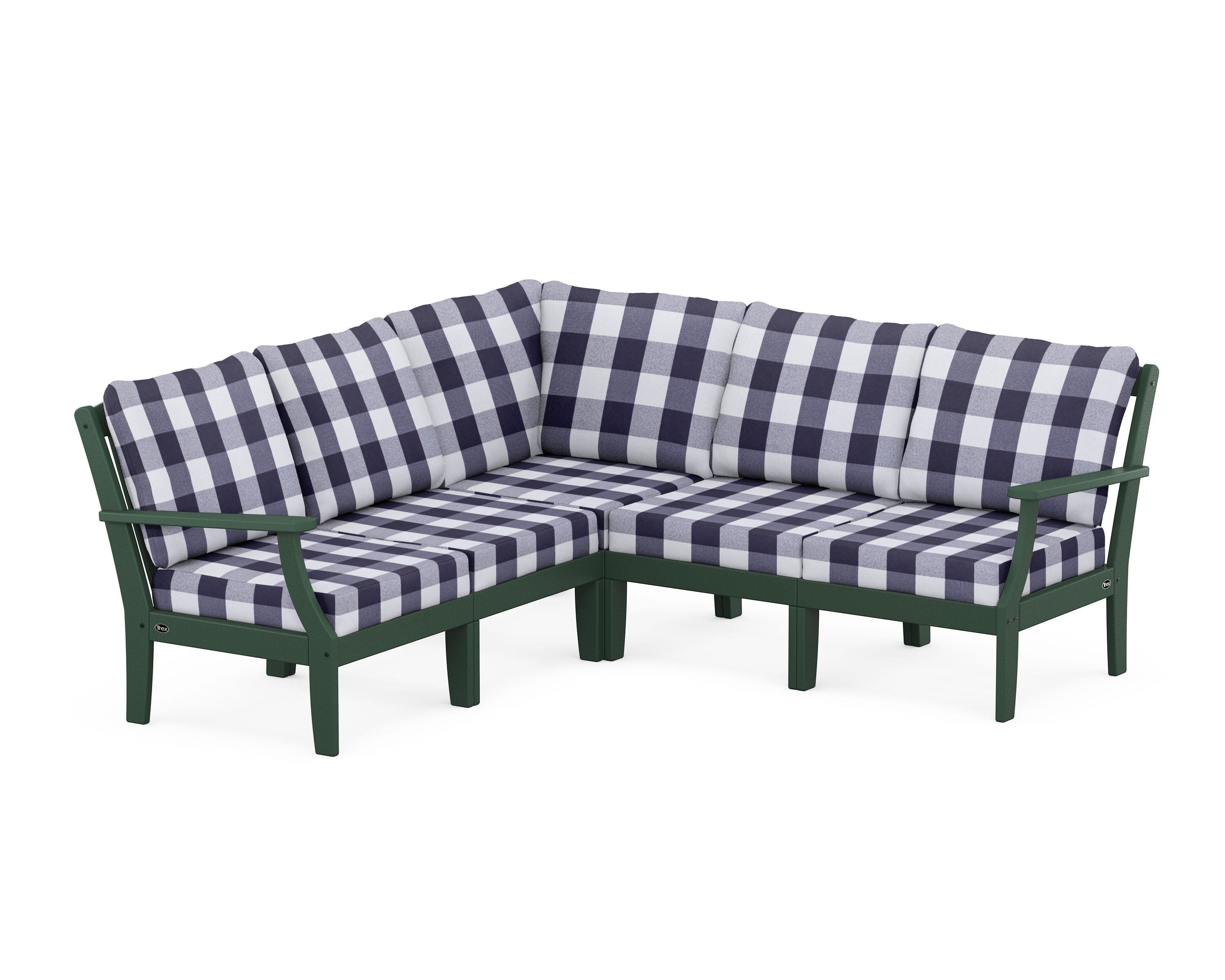 Yacht Club Modular 5-Piece Deep Seating Set in Rainforest Canopy / Buffalo Plaid Navy