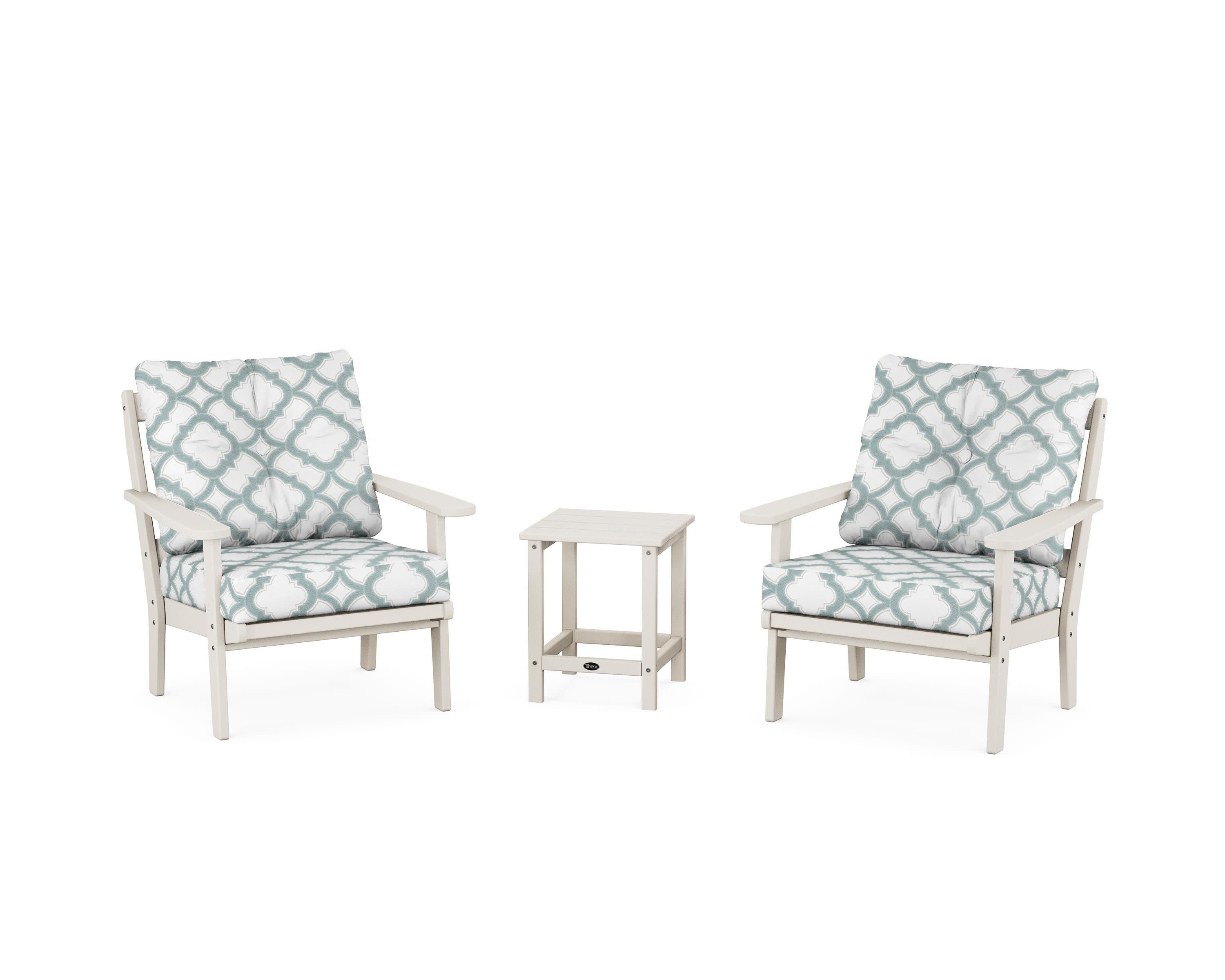 Cape Cod 3-Piece Deep Seating Set in Sand Castle / Trellis Glacier Spa