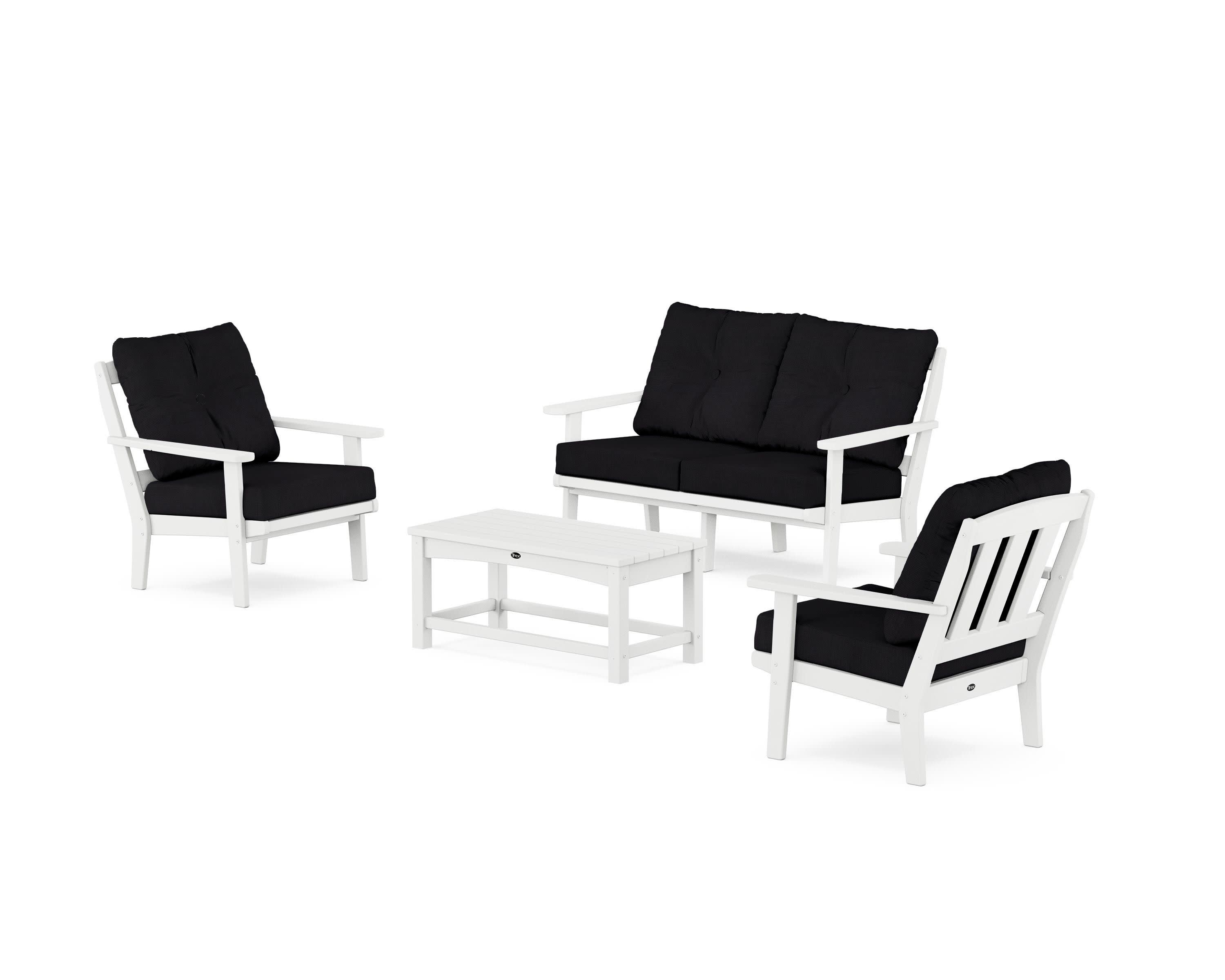 Cape Cod 4-Piece Deep Seating Set with Loveseat in Classic White / Midnight Linen