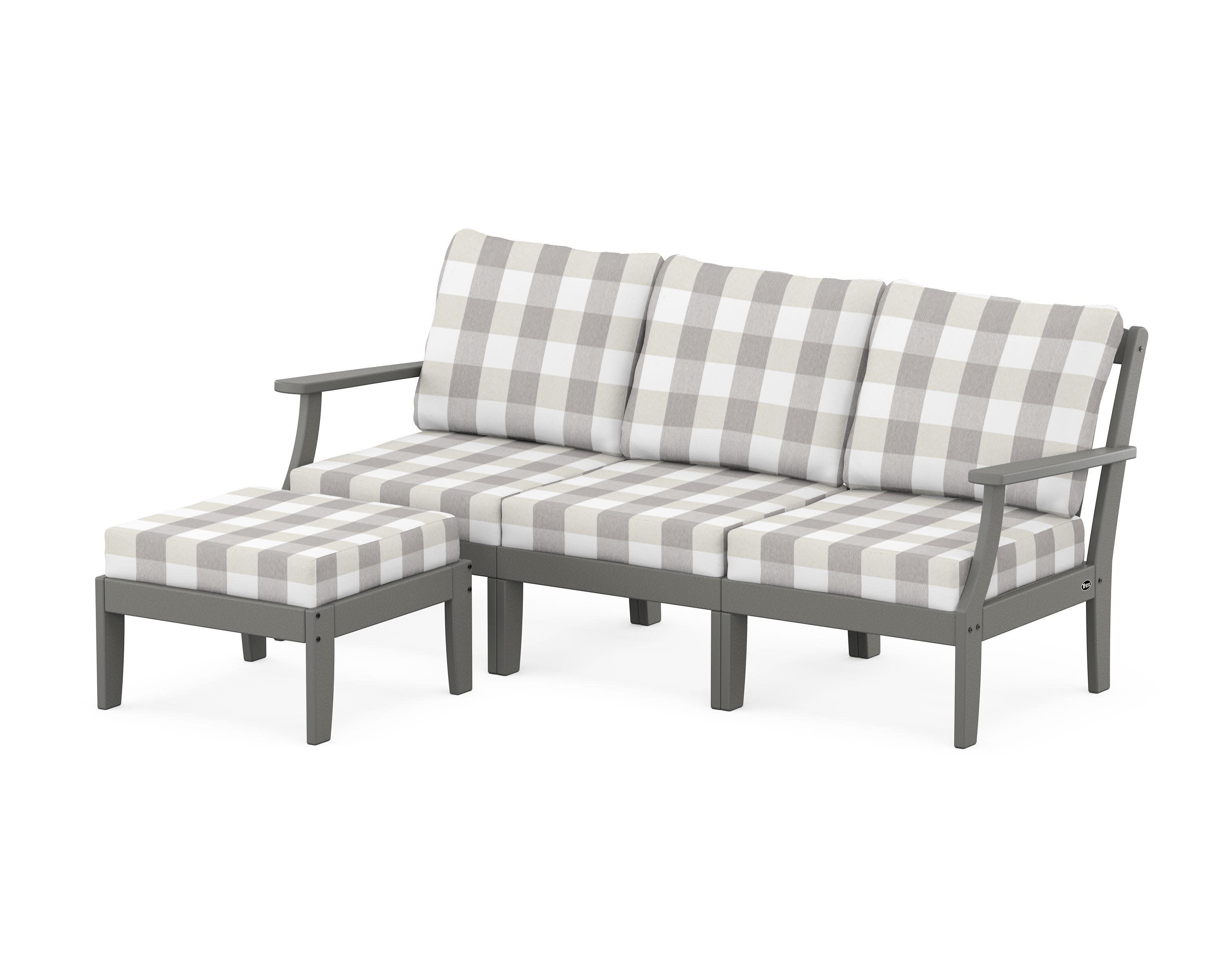 Yacht Club Modular 4-Piece Deep Seating Set with Ottoman in Stepping Stone / Buffalo Plaid Grey Mist