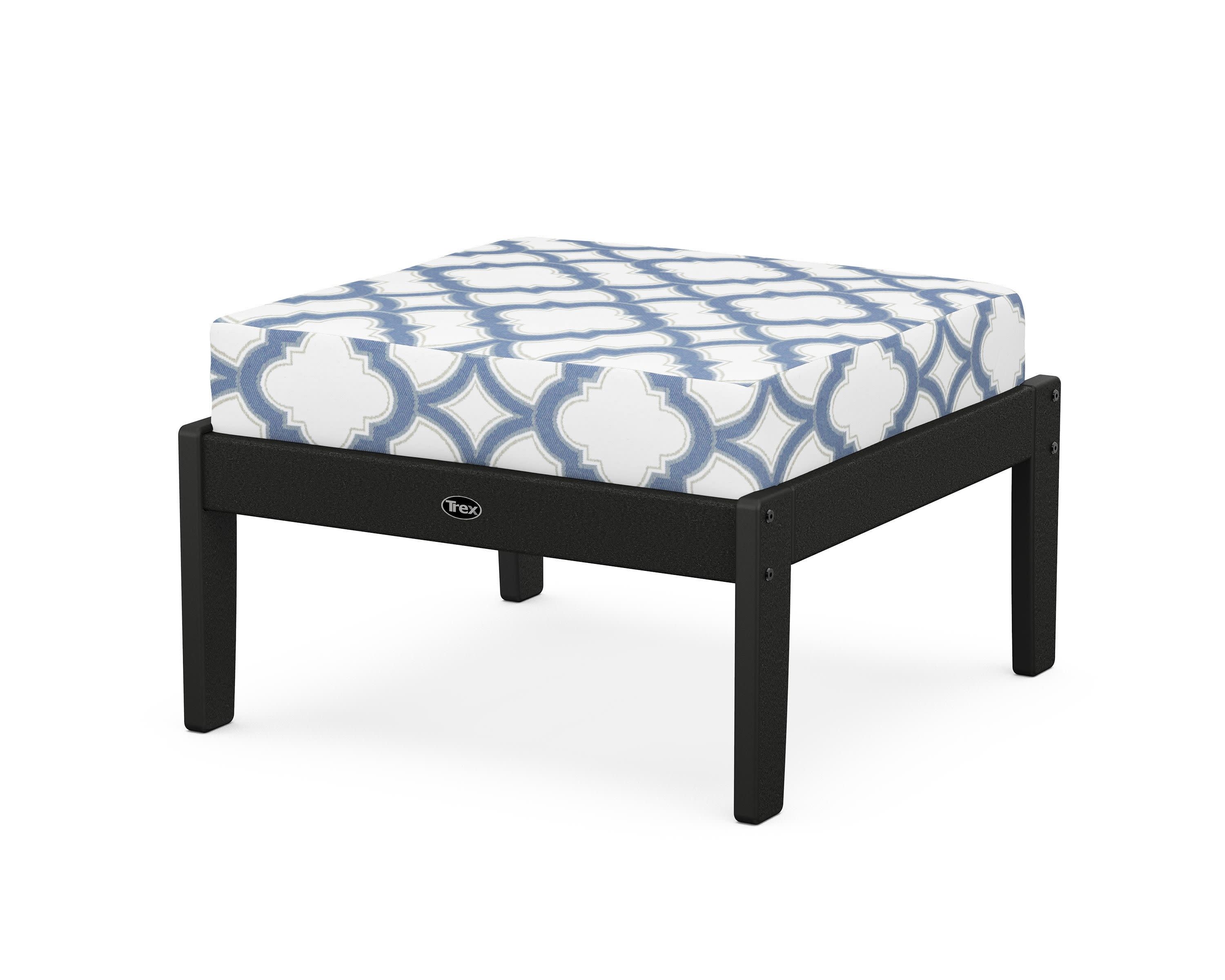 Yacht Club Deep Seating Ottoman in Charcoal Black / Trellis Sky Blue