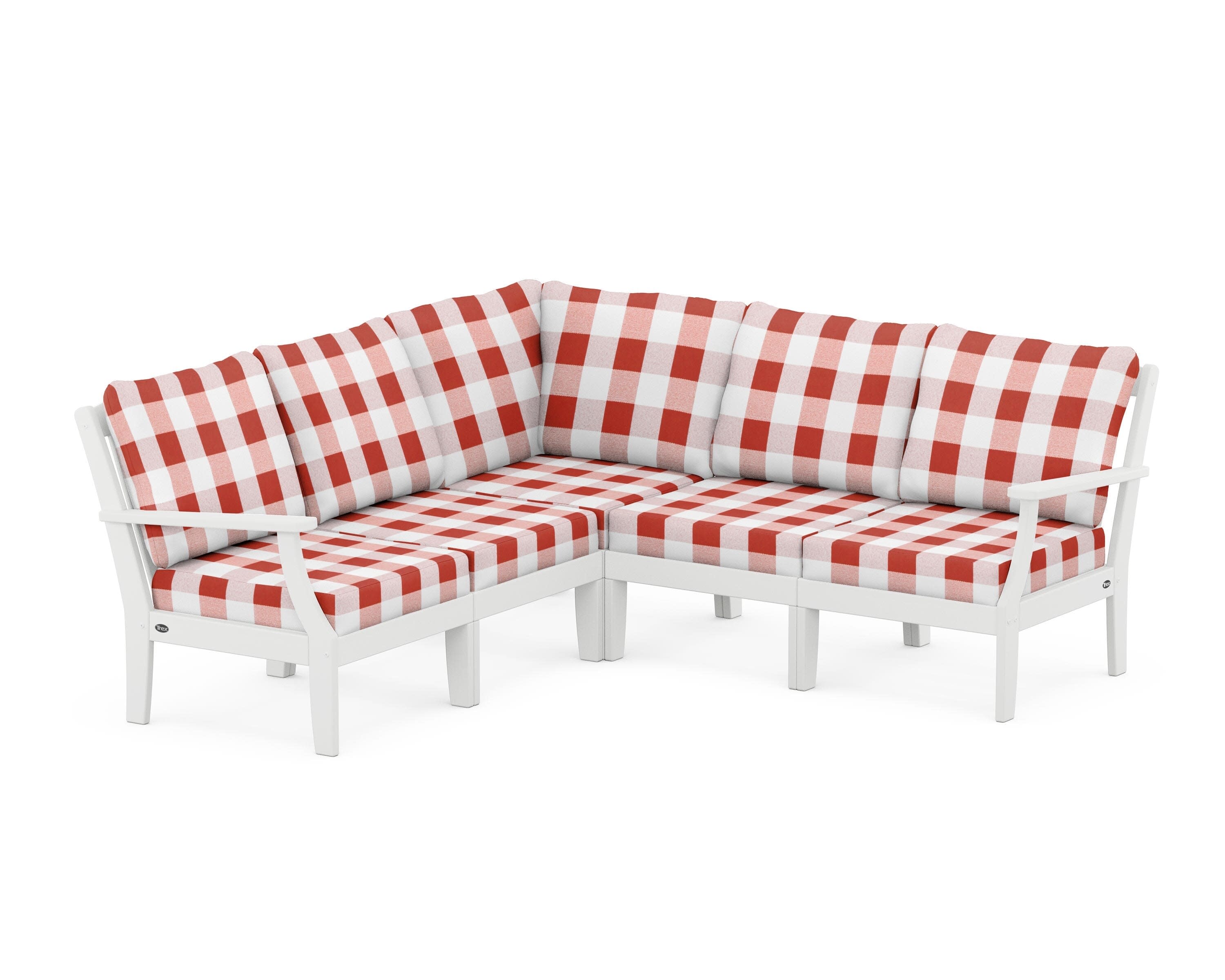 Yacht Club Modular 5-Piece Deep Seating Set in Classic White / Buffalo Plaid Crimson