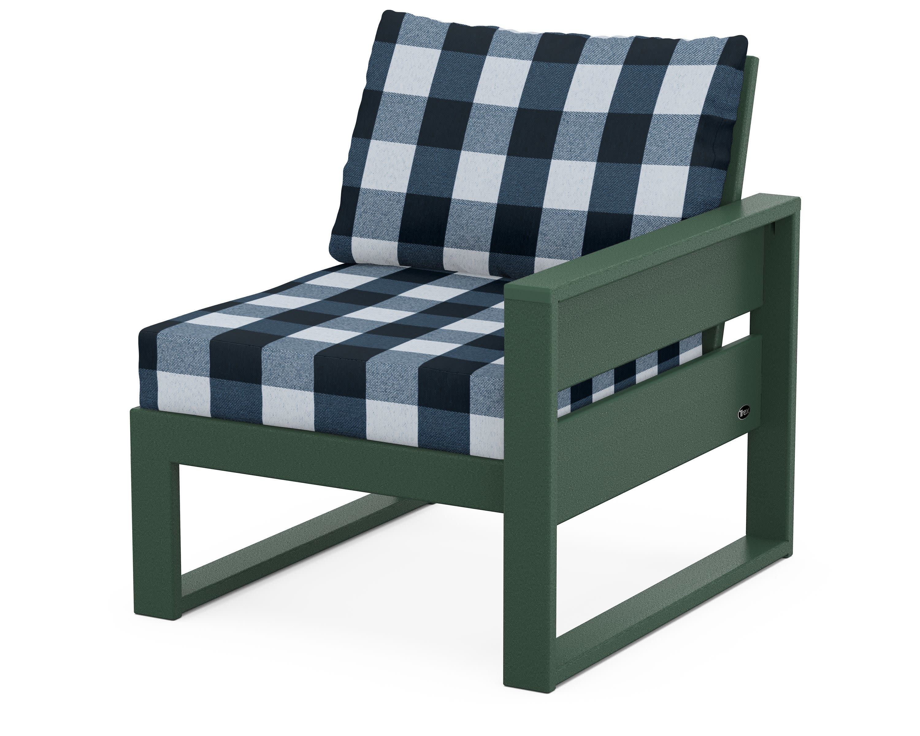 Eastport Modular Right Arm Chair in Rainforest Canopy / Buffalo Plaid Marine Indigo