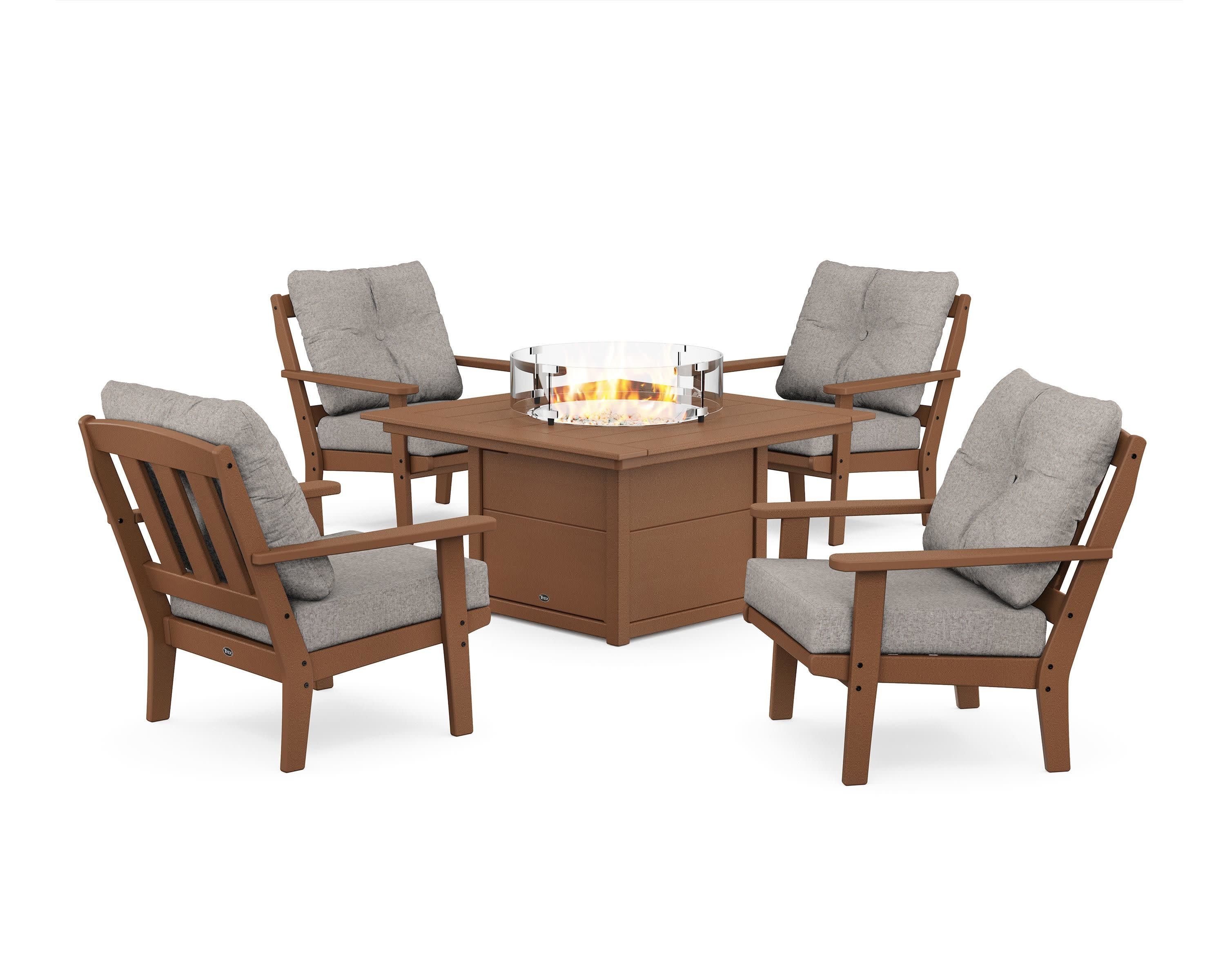 Cape Cod 5-Piece Deep Seating Set with Fire Pit Table in Tree House / Weathered Tweed