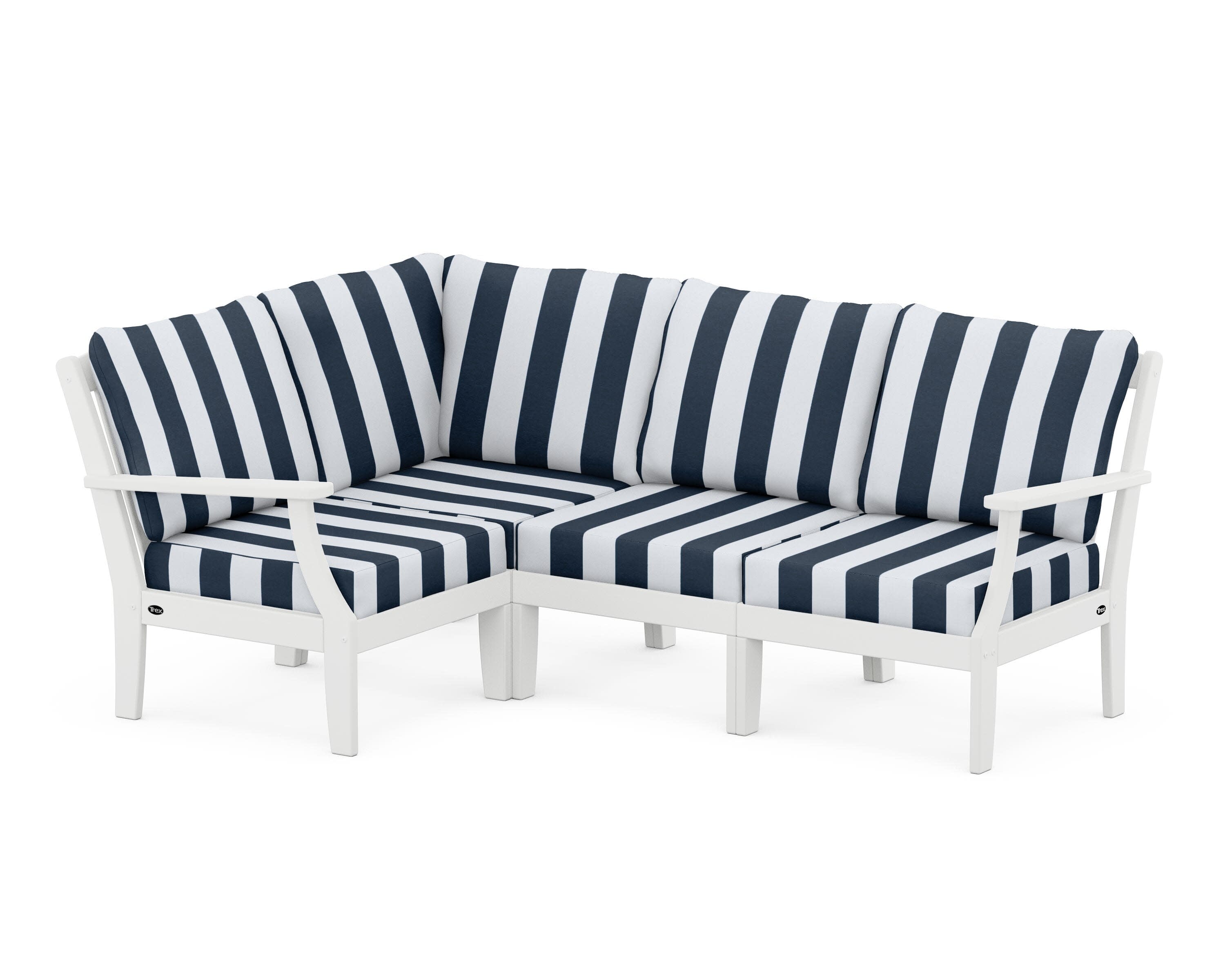 Yacht Club Modular 4-Piece Deep Seating Set in Classic White / Cabana Stripe Marine Indigo