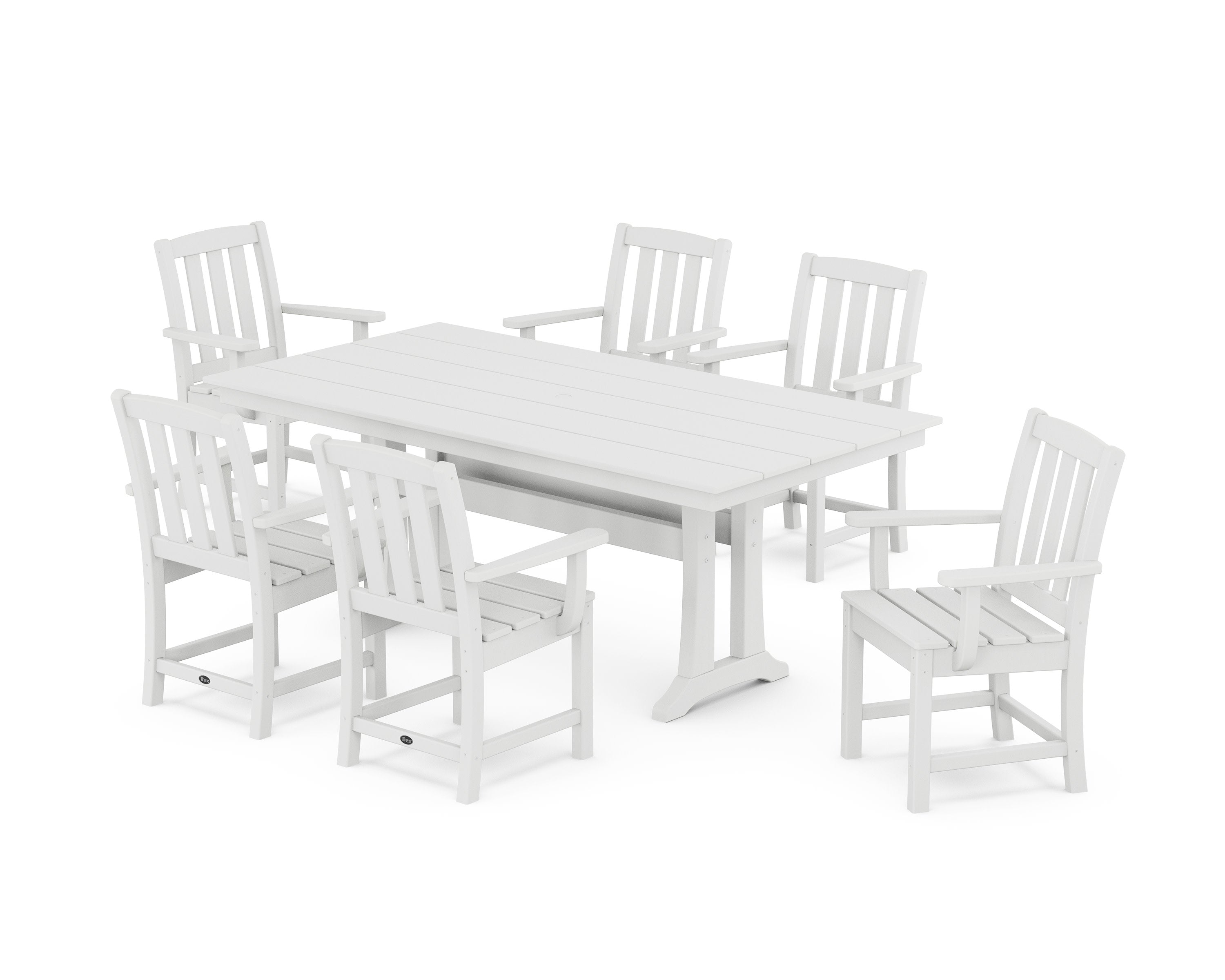 Cape Cod Arm Chair 7-Piece Farmhouse Dining Set with Trestle Legs in Classic White