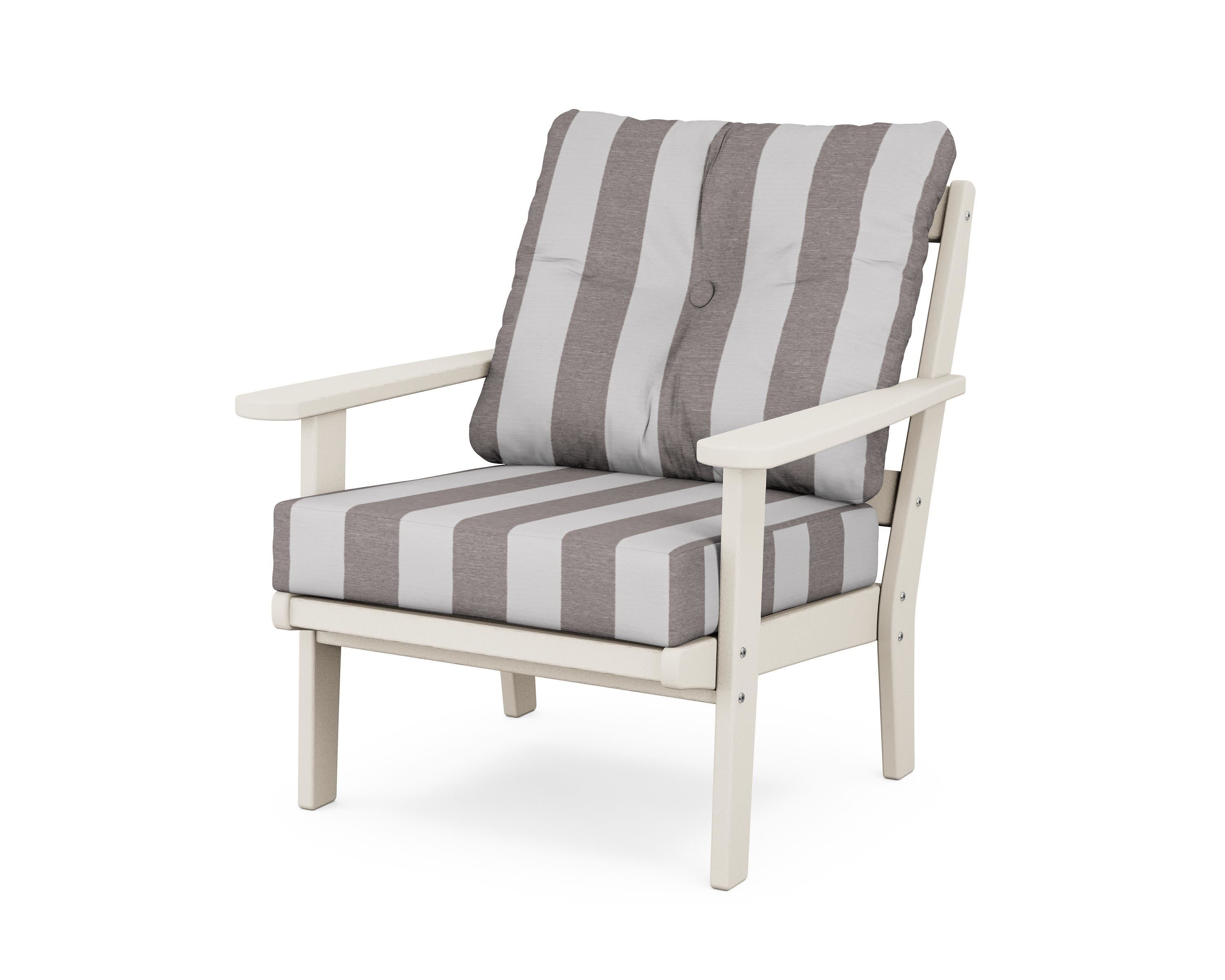 Cape Cod Deep Seating Chair in Sand Castle / Cabana Stripe Grey Mist