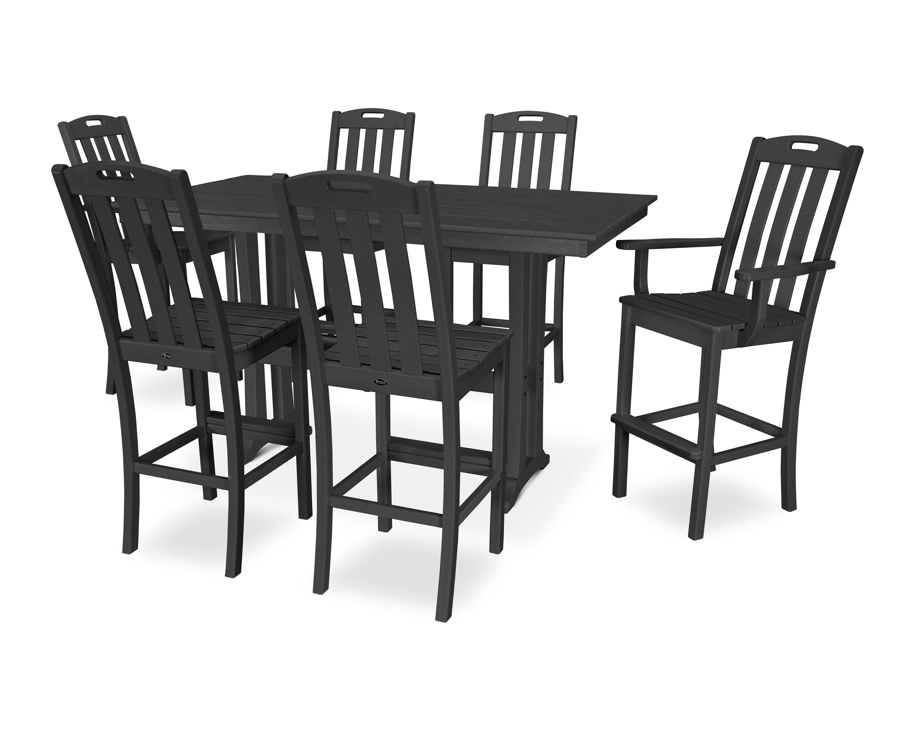 Yacht Club 7-Piece Farmhouse Trestle Bar Set in Charcoal Black
