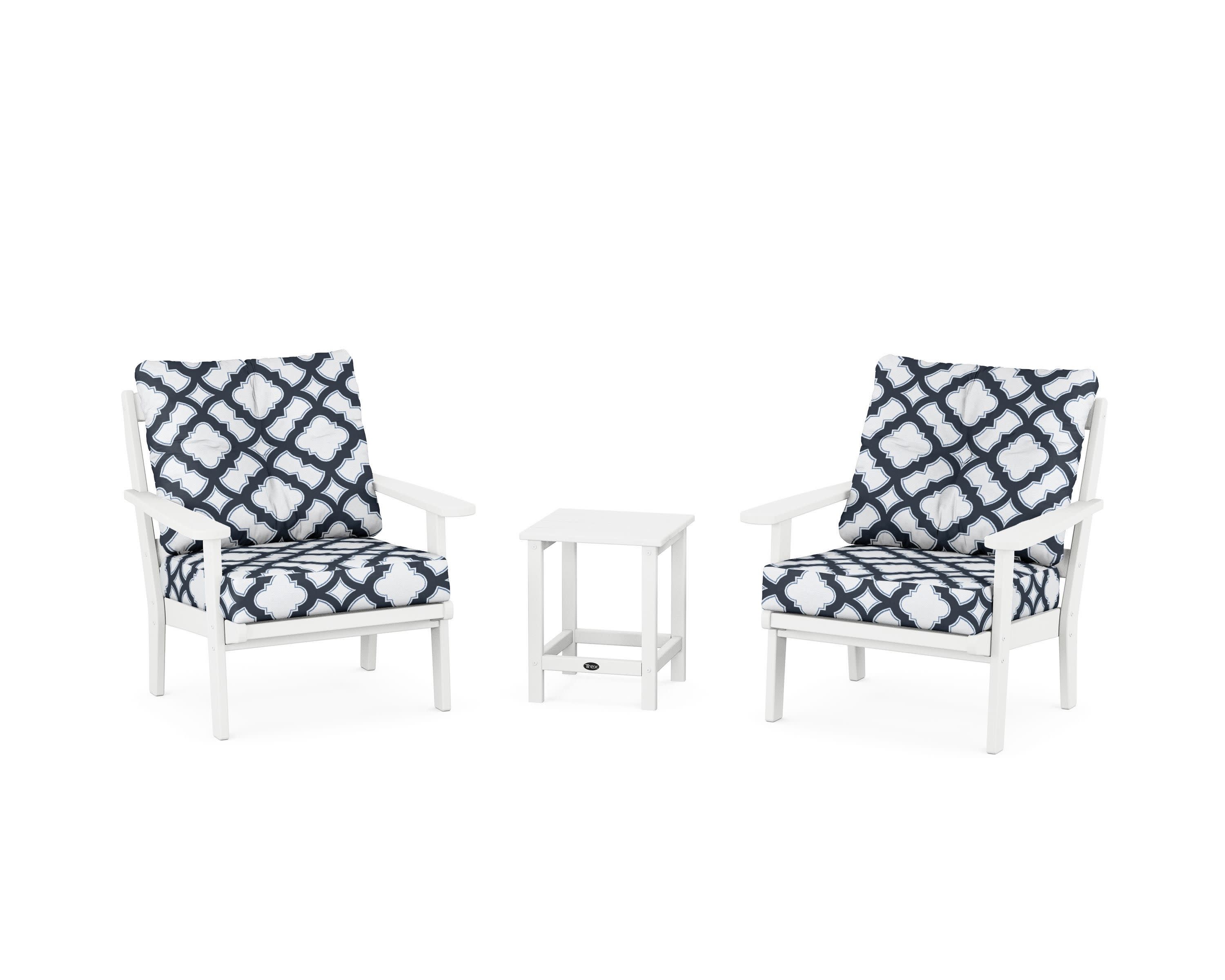Cape Cod 3-Piece Deep Seating Set in Classic White / Trellis Marine Indigo