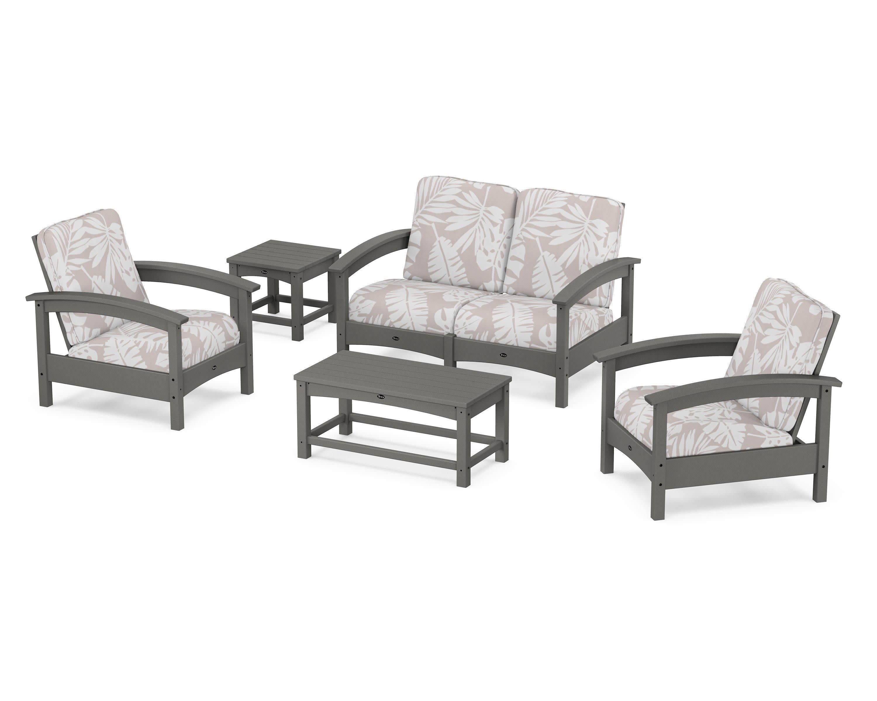 Rockport Club 6-Piece Deep Seating Conversation Set in Stepping Stone / Leaf Dune Burlap