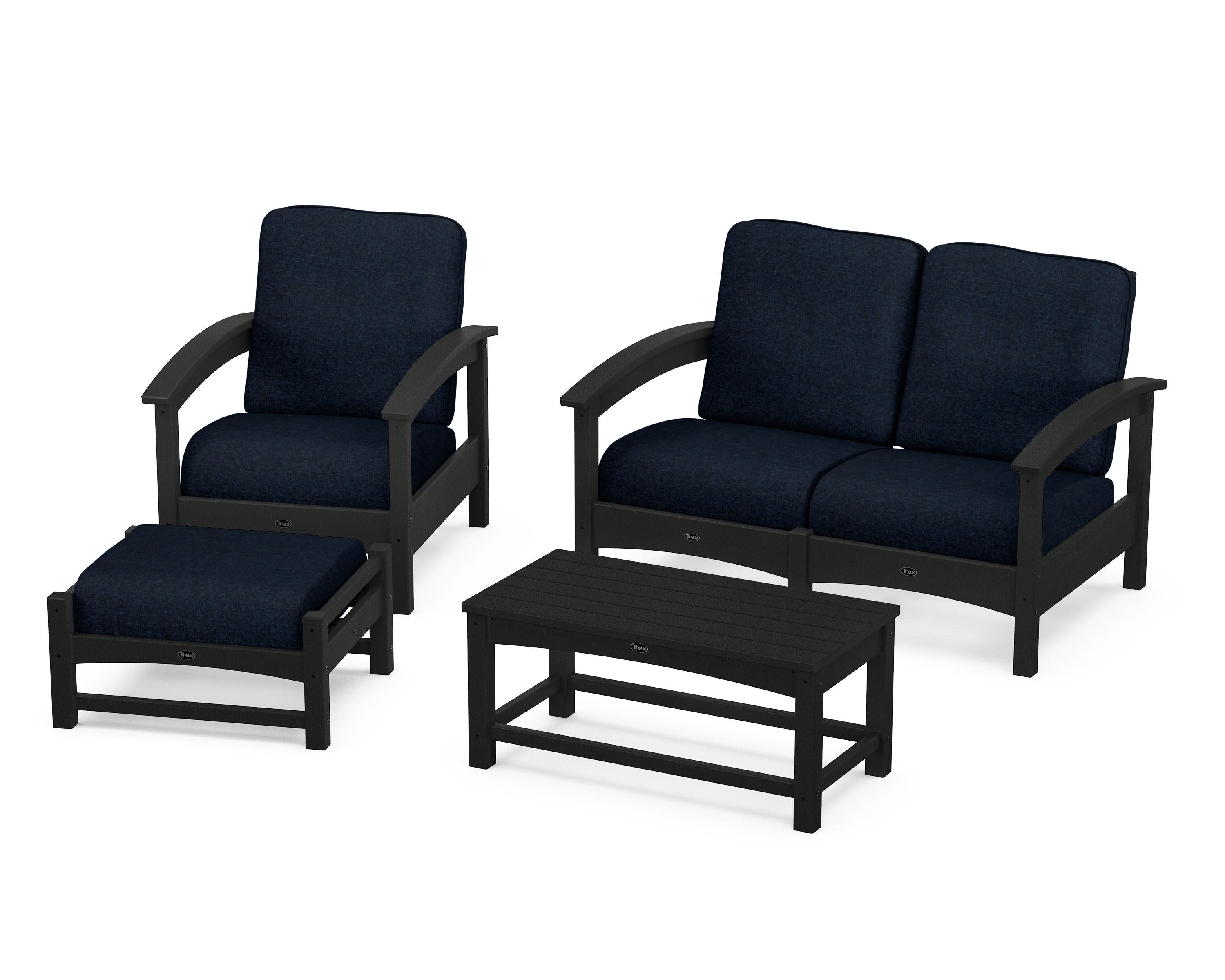 Rockport 4-Piece Deep Seating Conversation Group in Charcoal Black / Marine Indigo