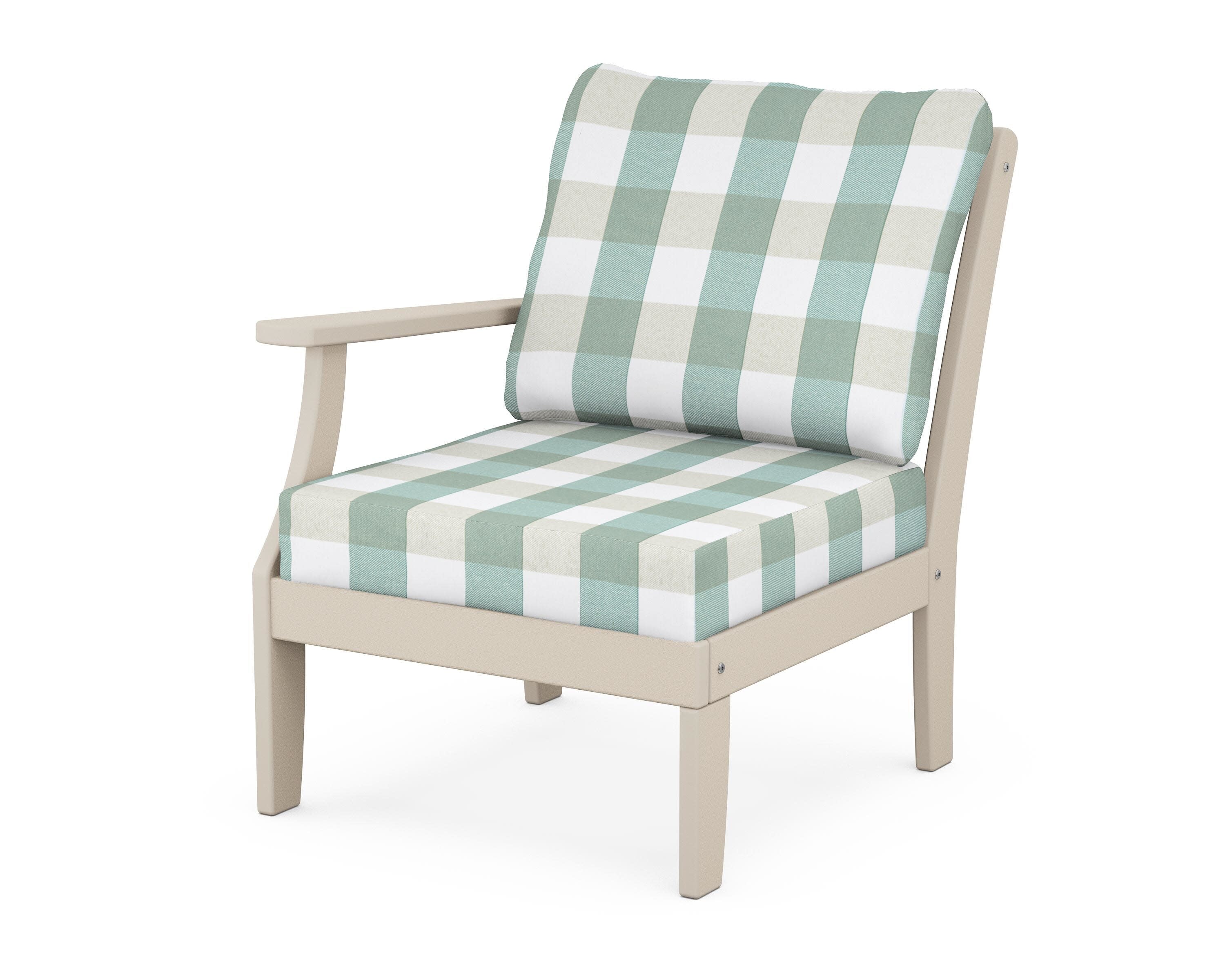 Yacht Club Modular Left Arm Chair in Sand Castle / Buffalo Plaid Glacier Spa