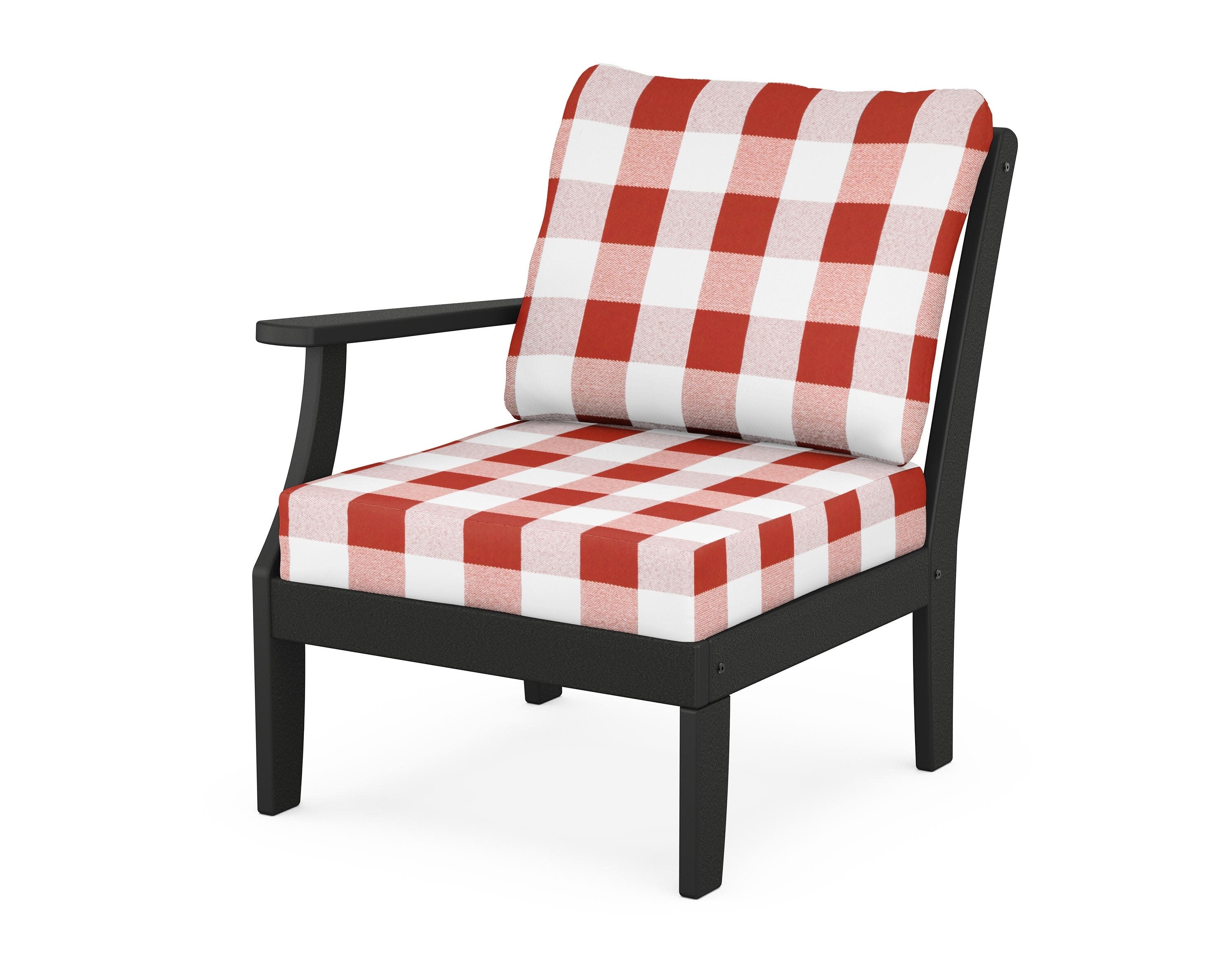 Yacht Club Modular Left Arm Chair in Charcoal Black / Buffalo Plaid Crimson