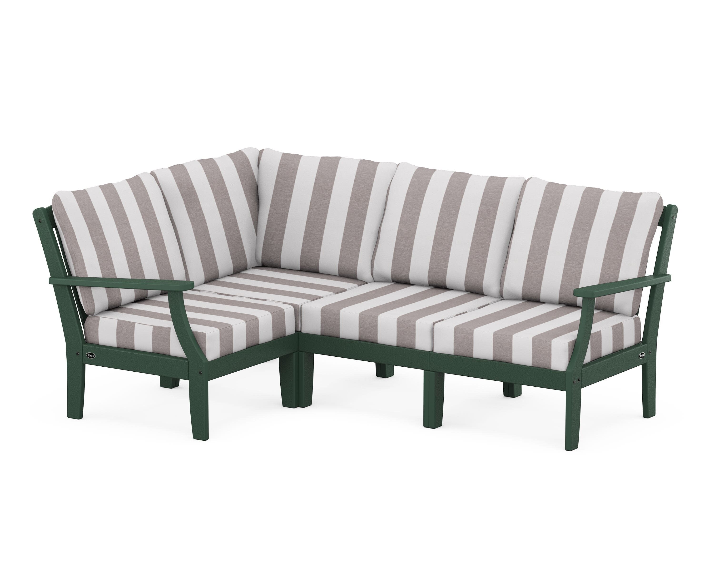 Yacht Club Modular 4-Piece Deep Seating Set in Rainforest Canopy / Cabana Stripe Grey Mist