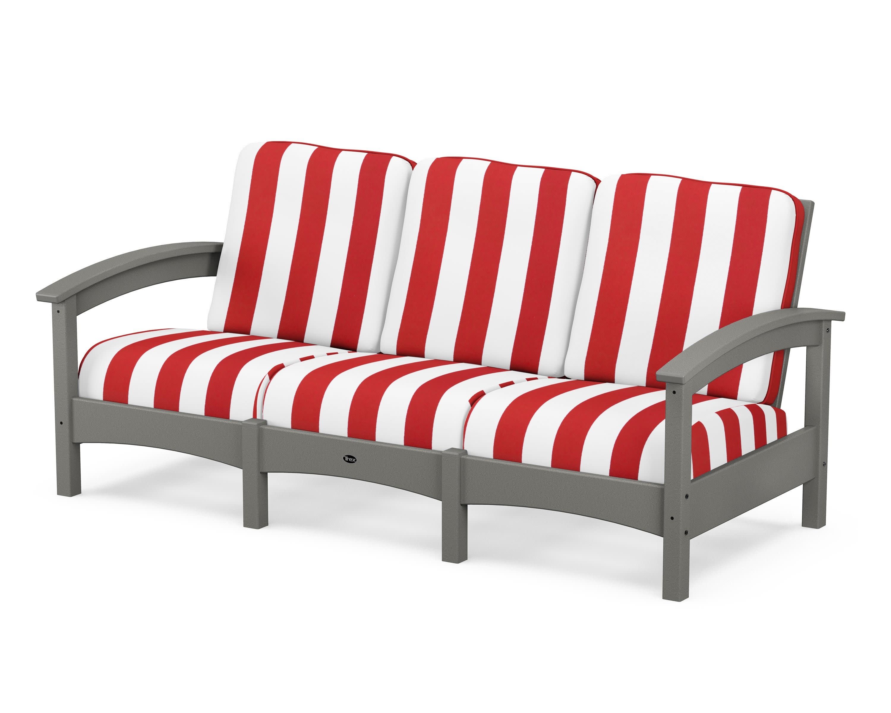 Rockport Club Sofa in Stepping Stone / Cabana Stripe Crimson