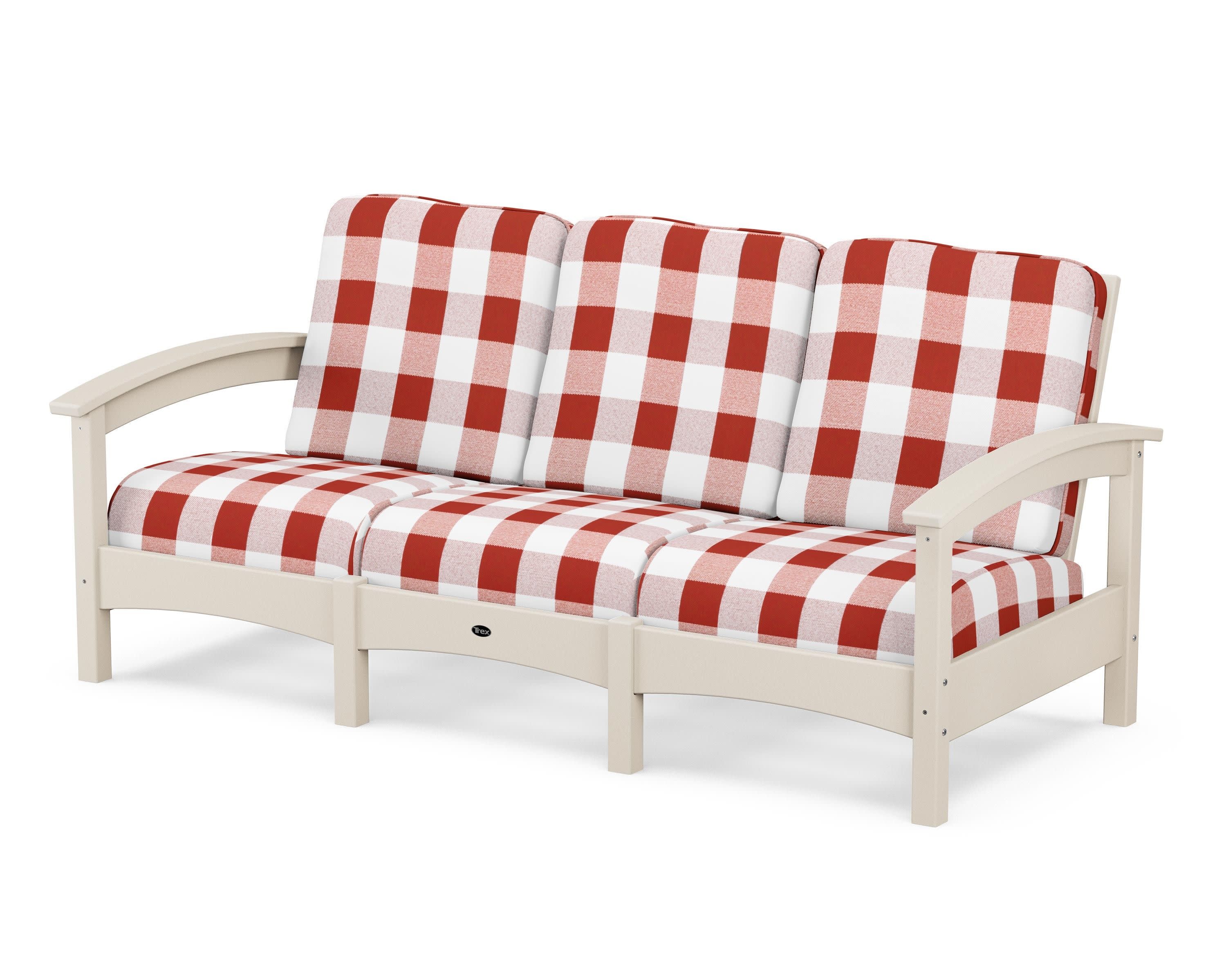Rockport Club Sofa in Sand Castle / Buffalo Plaid Crimson