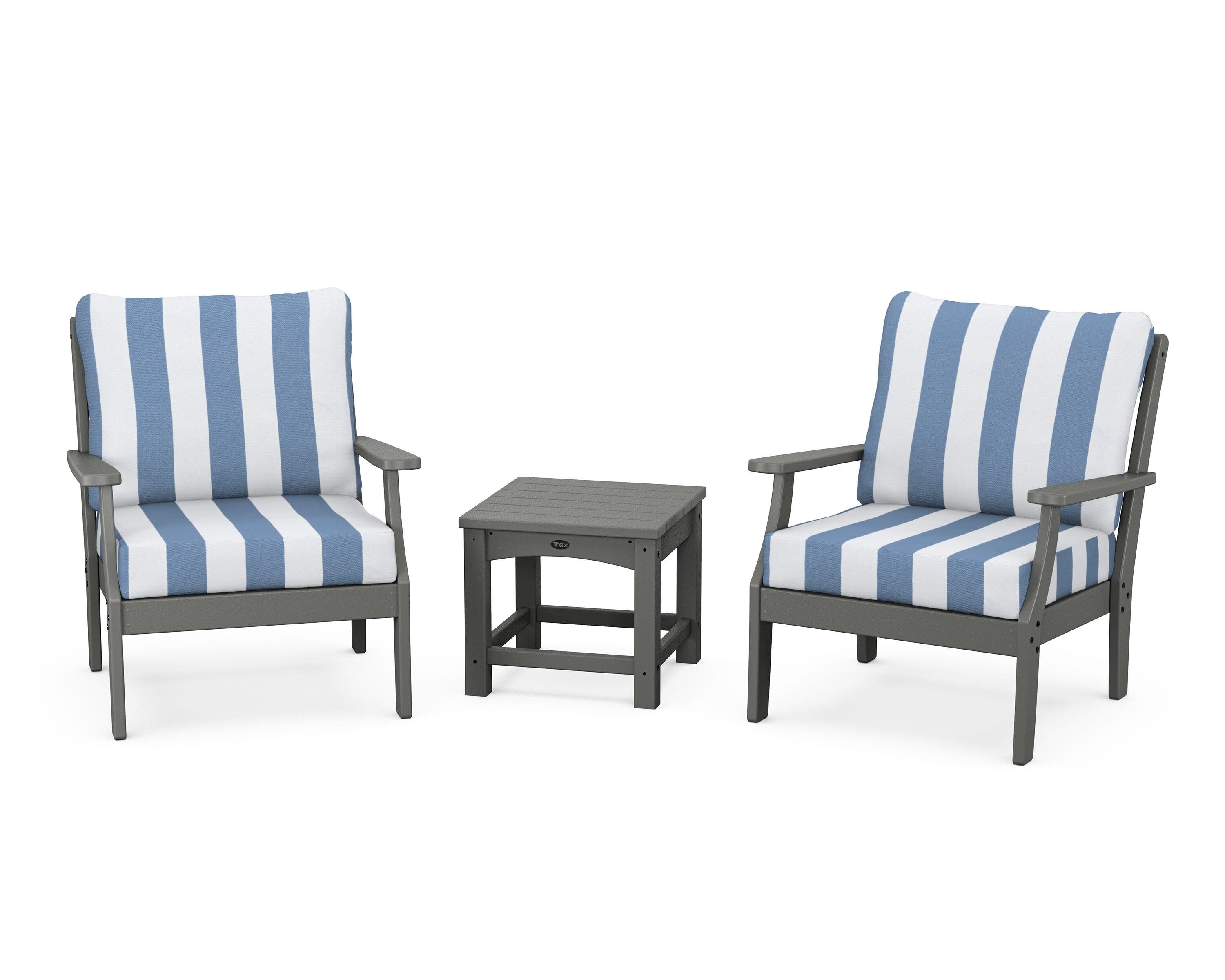 Yacht Club 3-Piece Deep Seating Set in Stepping Stone / Cabana Stripe Sky Blue