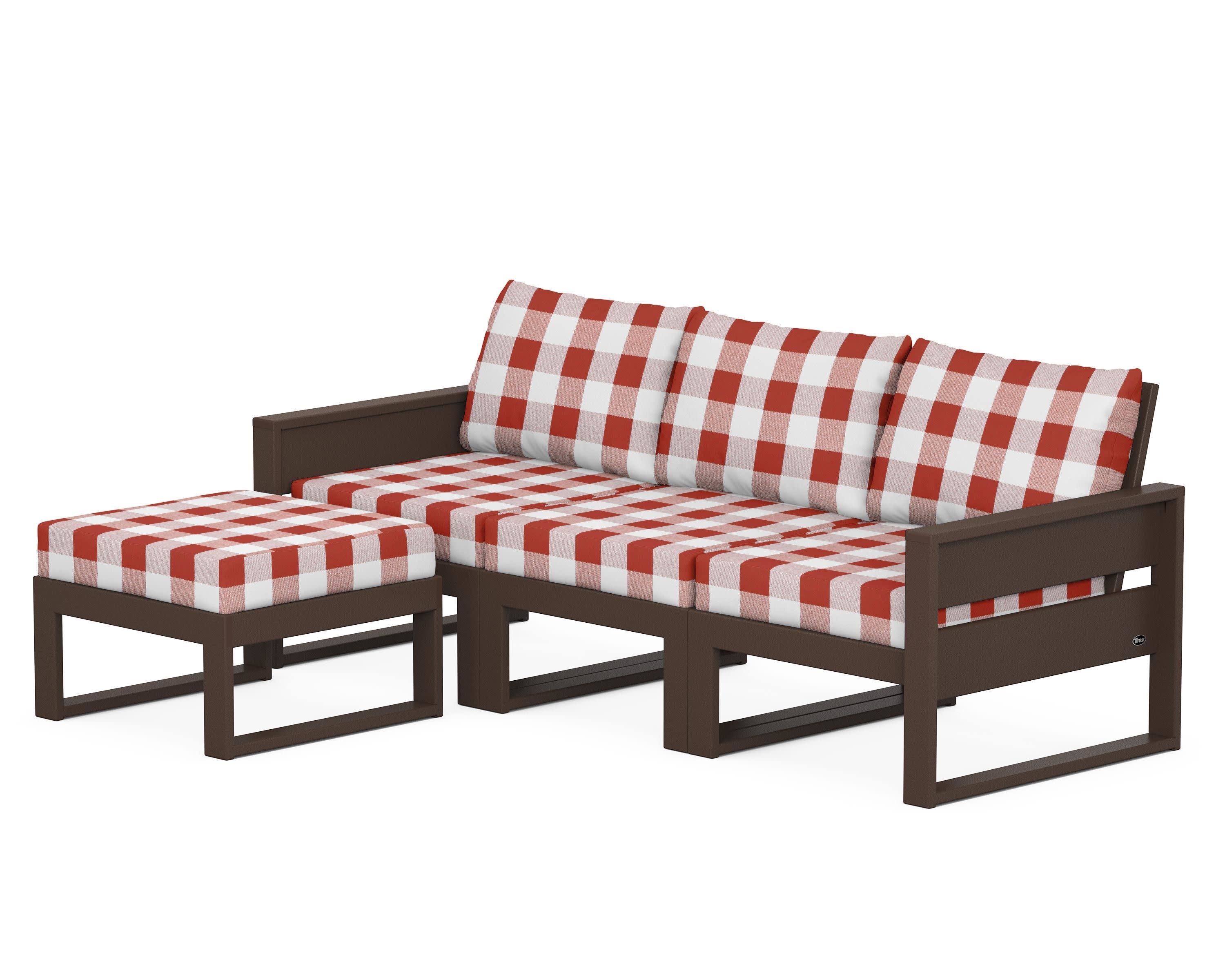 Eastport 4- Piece Sectional with Ottoman in Vintage Lantern / Buffalo Plaid Crimson