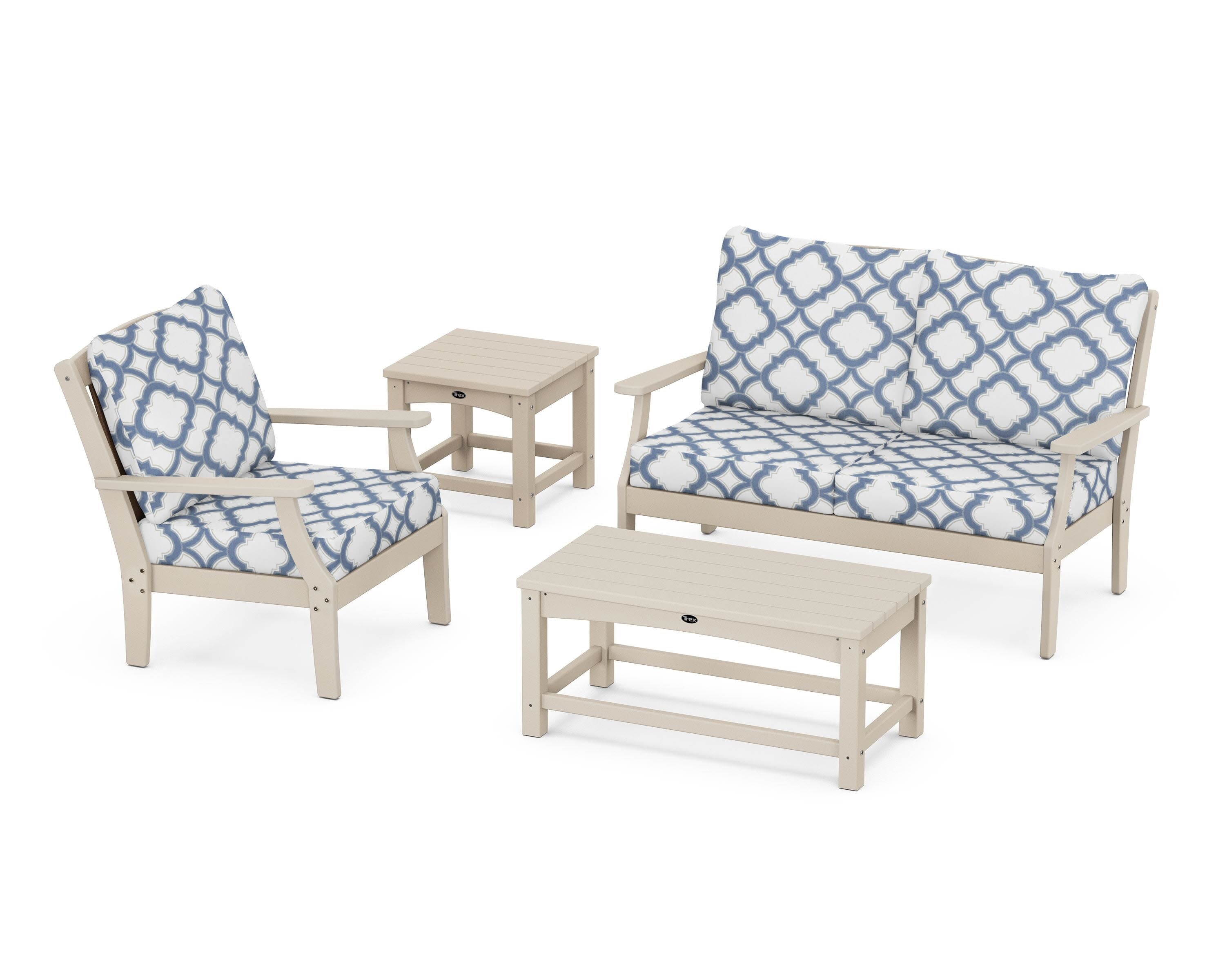 Yacht Club 4-Piece Deep Seating Set in Sand Castle / Trellis Sky Blue