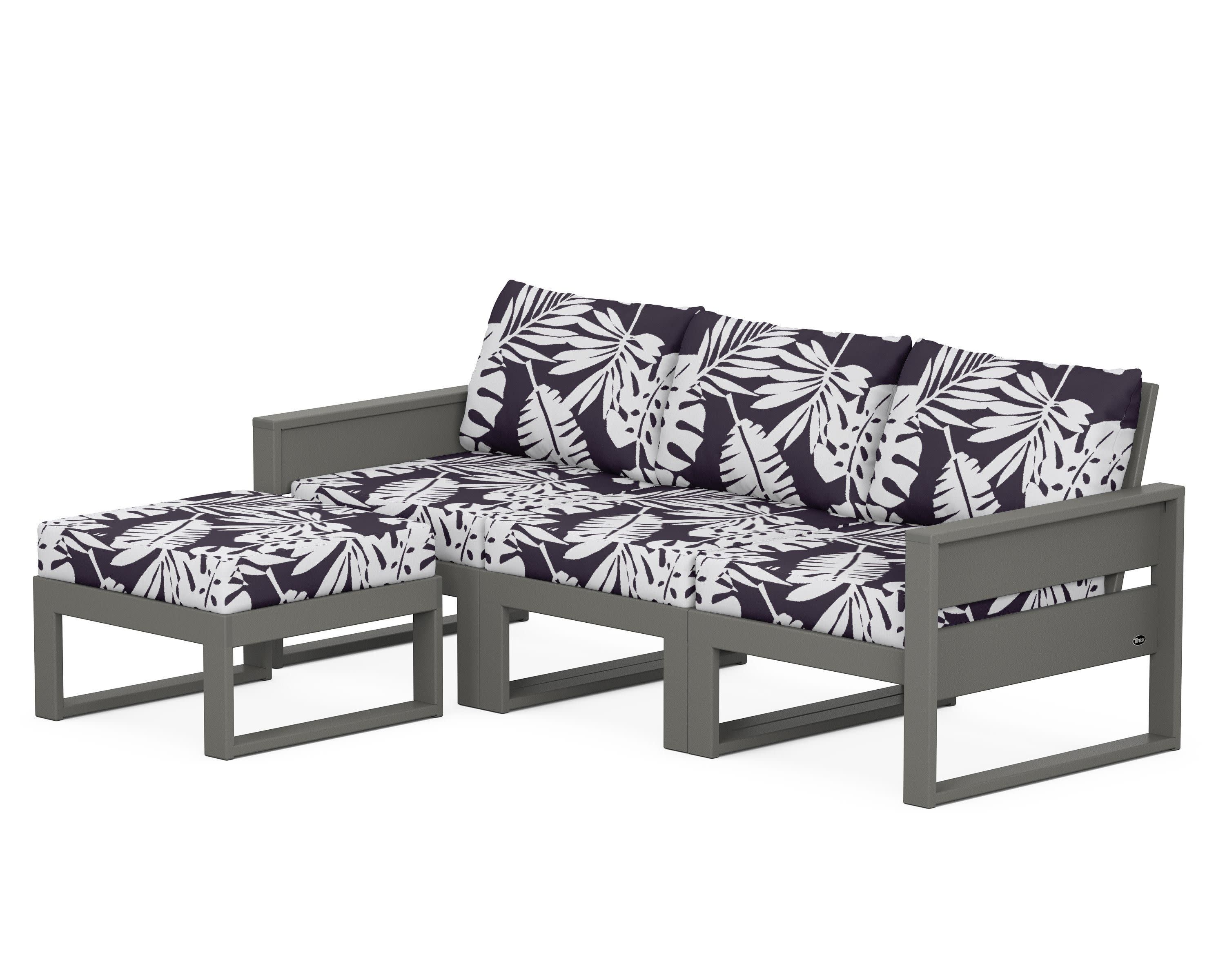 Eastport 4- Piece Sectional with Ottoman in Stepping Stone / Leaf Navy