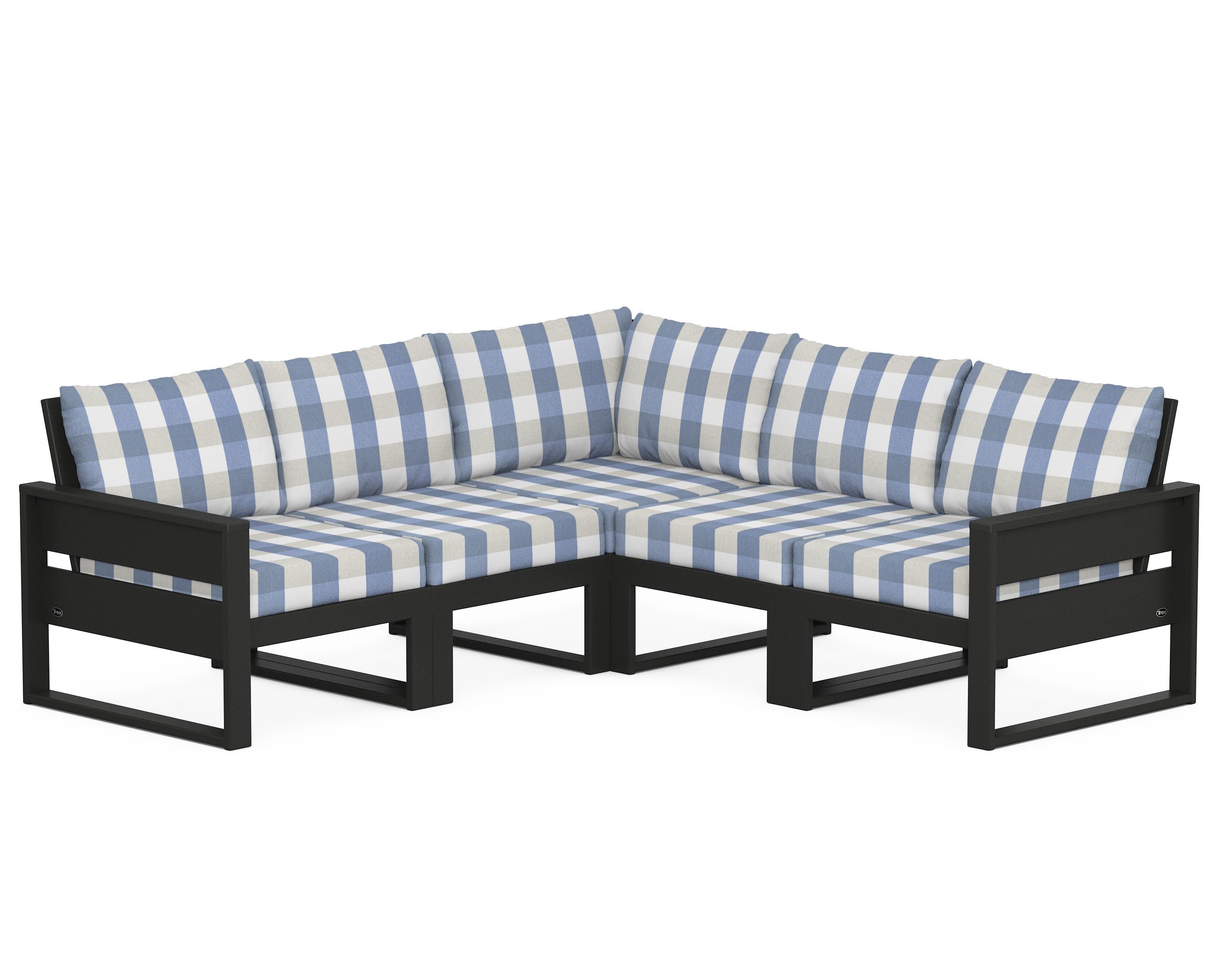 Eastport 5-Piece Sectional in Charcoal Black / Buffalo Plaid Sky Blue
