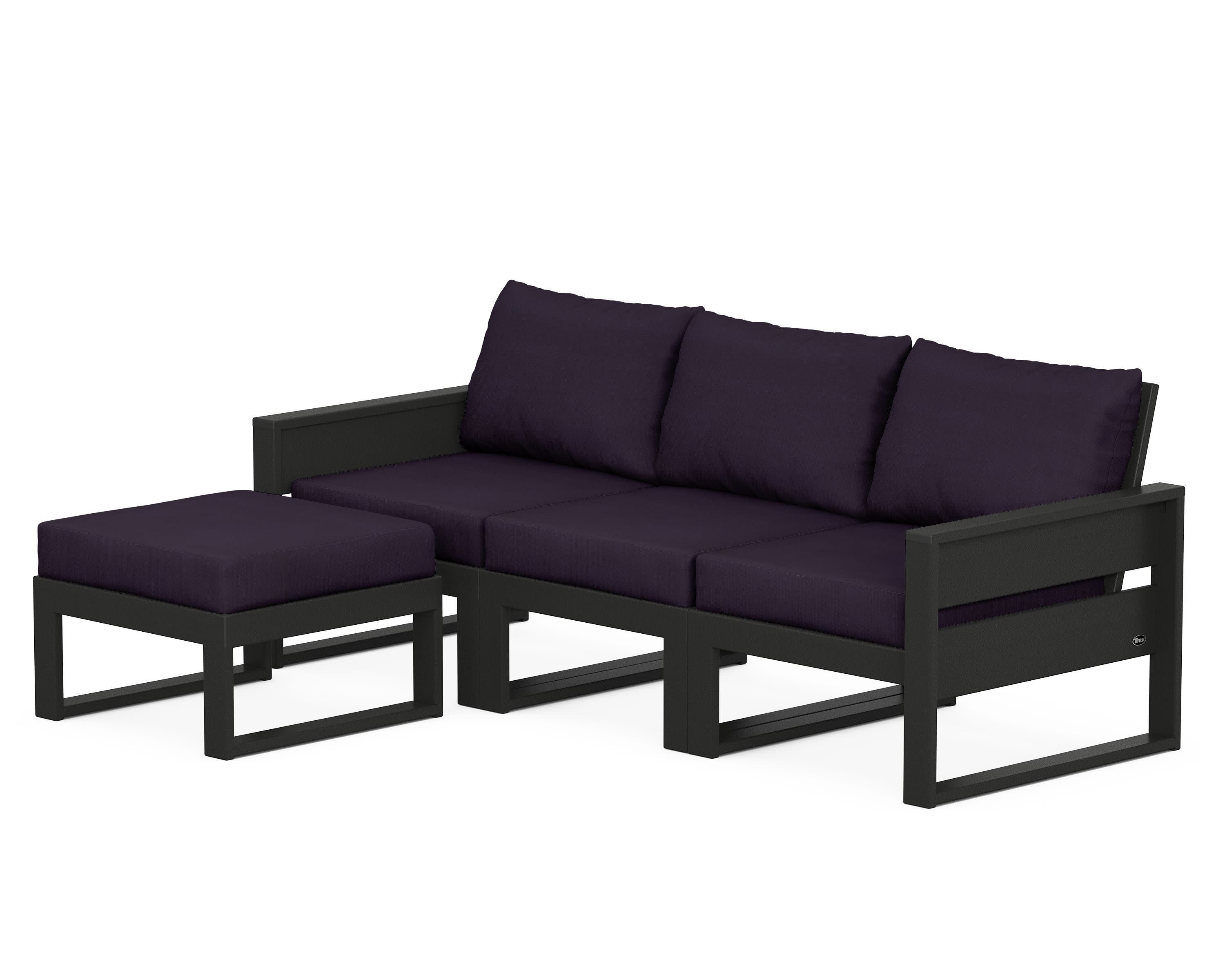 Eastport 4- Piece Sectional with Ottoman in Charcoal Black / Navy Linen