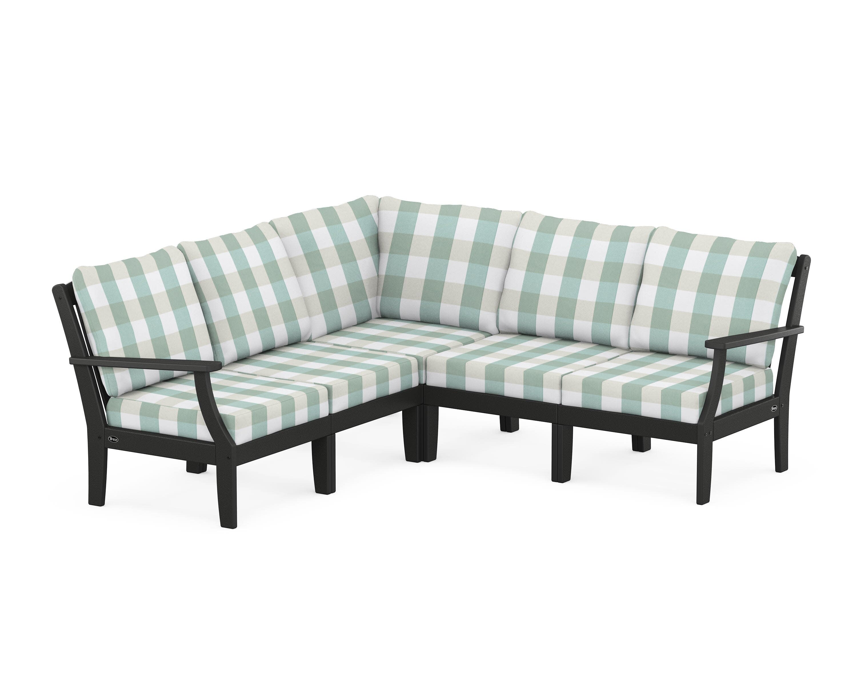 Yacht Club Modular 5-Piece Deep Seating Set in Charcoal Black / Buffalo Plaid Glacier Spa