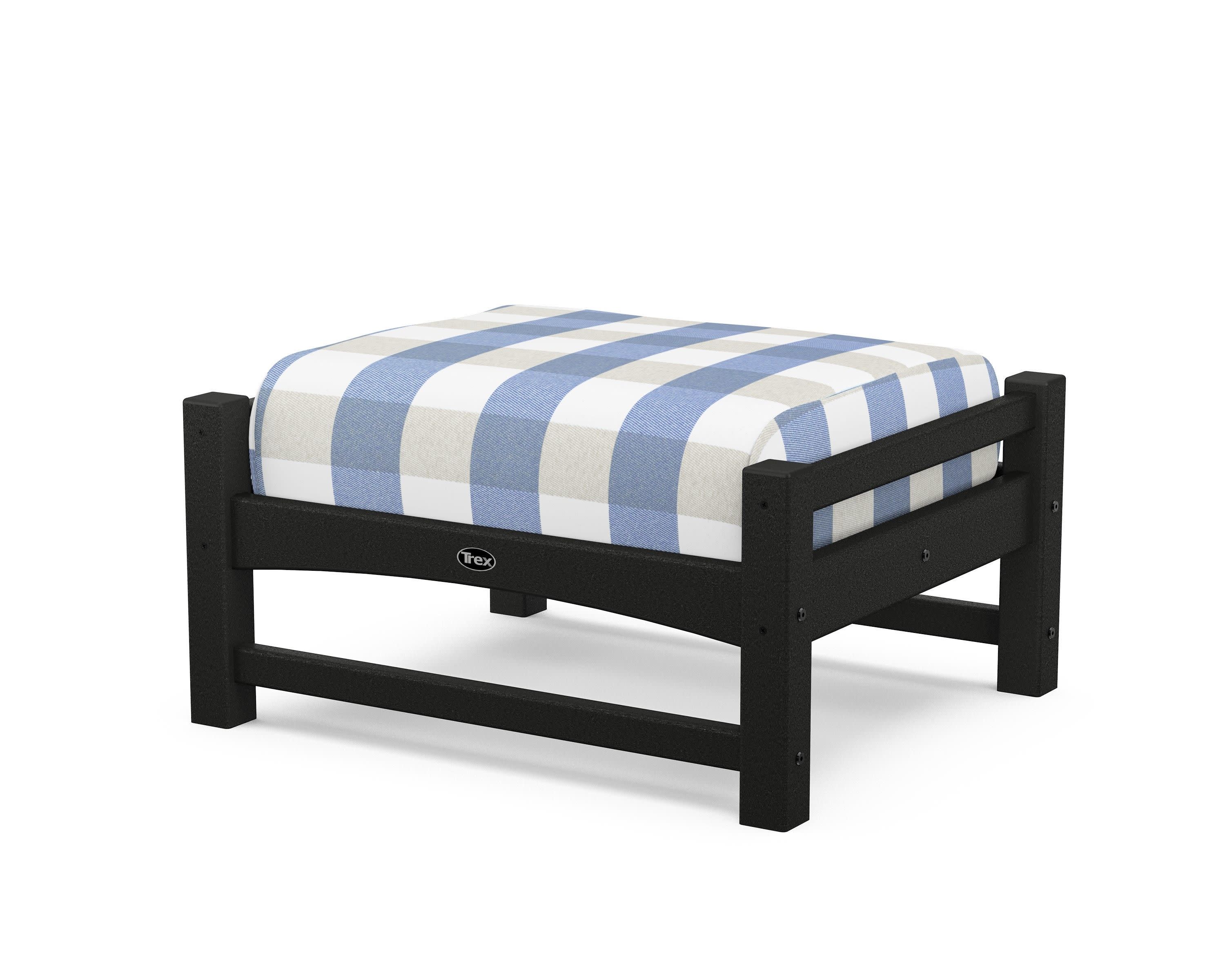 Rockport Club Ottoman in Charcoal Black / Buffalo Plaid Sky Blue
