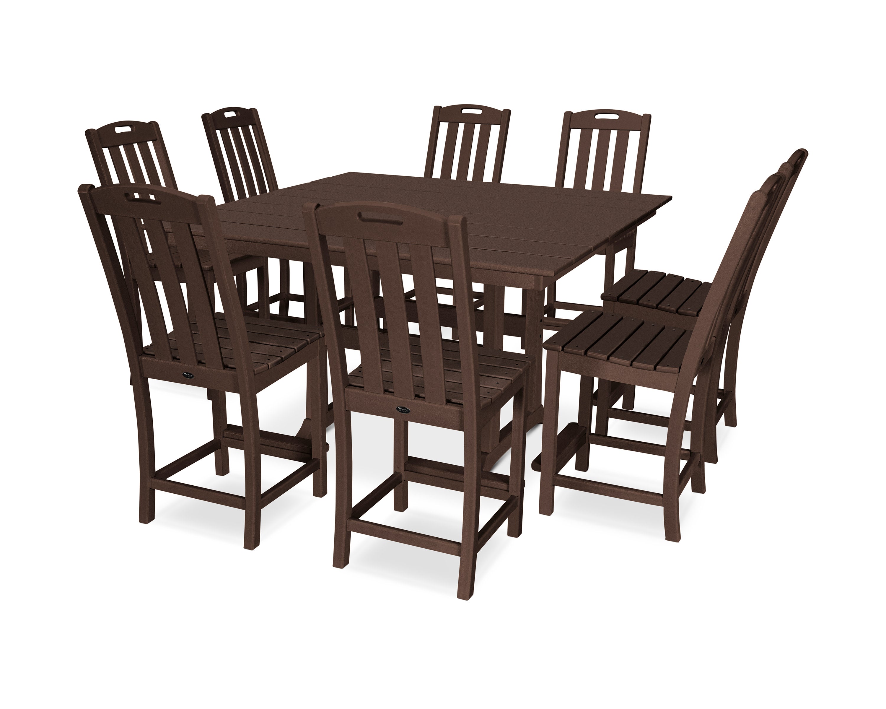 Yacht Club 9-Piece Farmhouse Trestle Side Chair Counter Set in Vintage Lantern