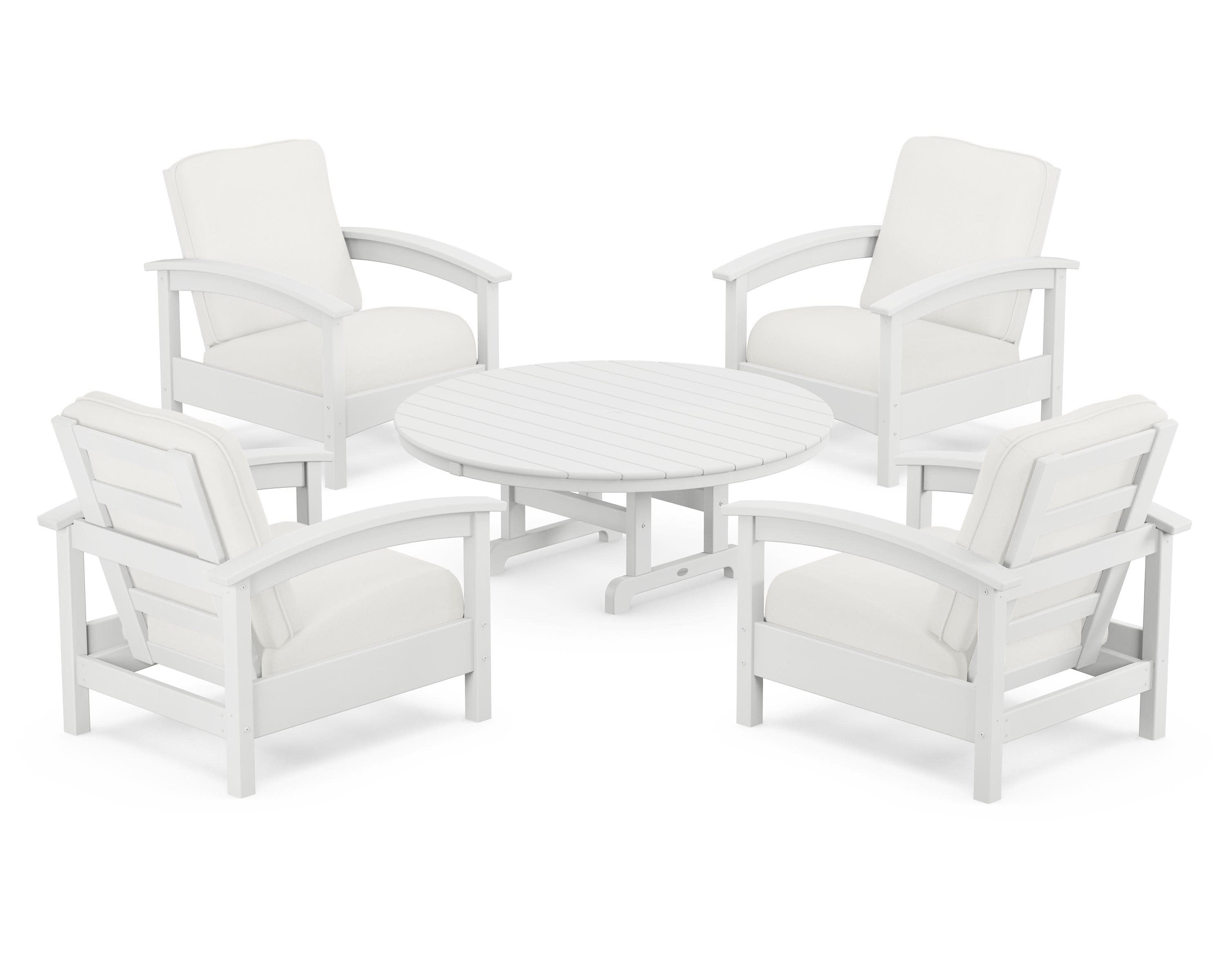 Rockport 5-Piece Deep Seating Set in Classic White / Natural Linen