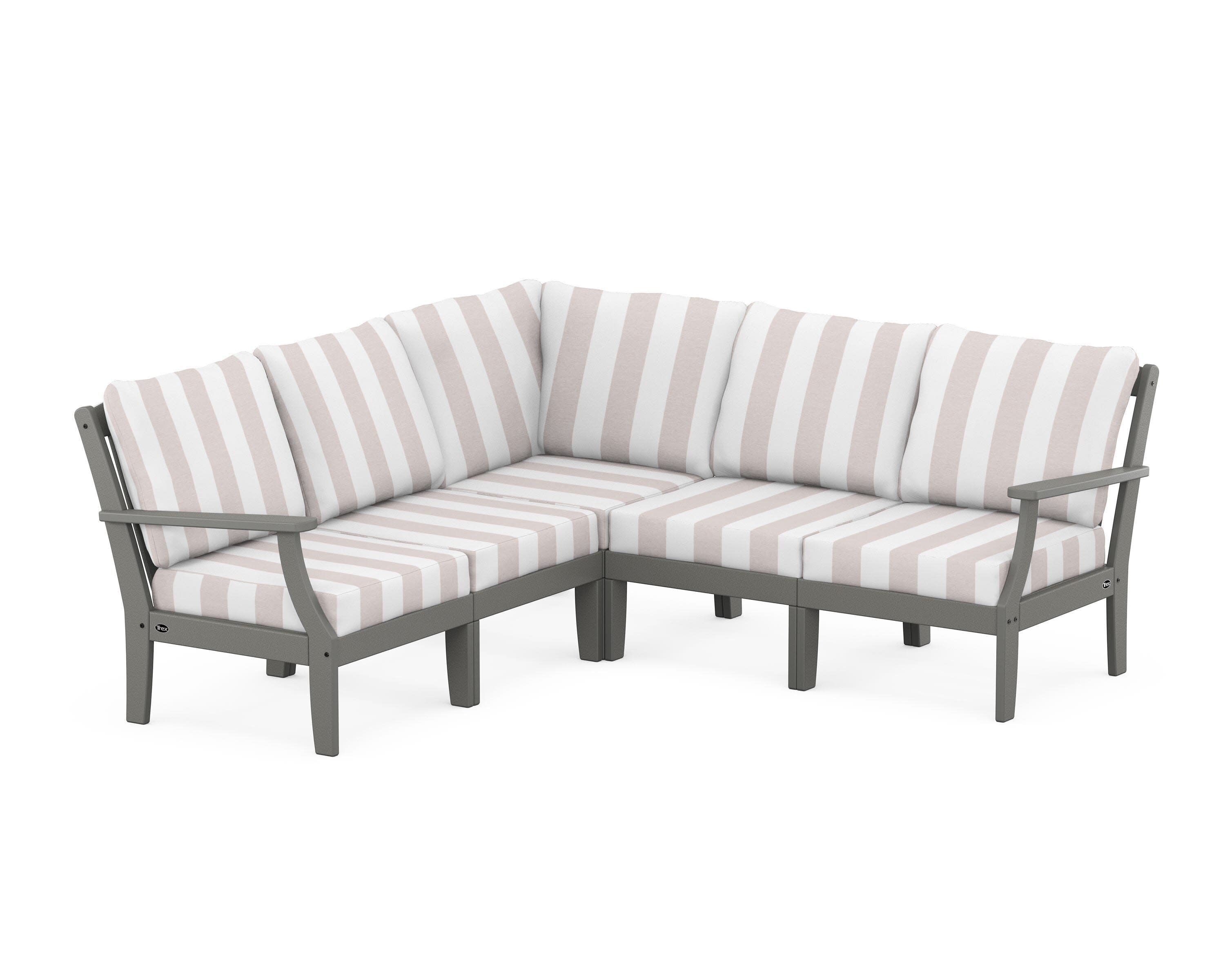 Yacht Club Modular 5-Piece Deep Seating Set in Stepping Stone / Cabana Stripe Dune Burlap