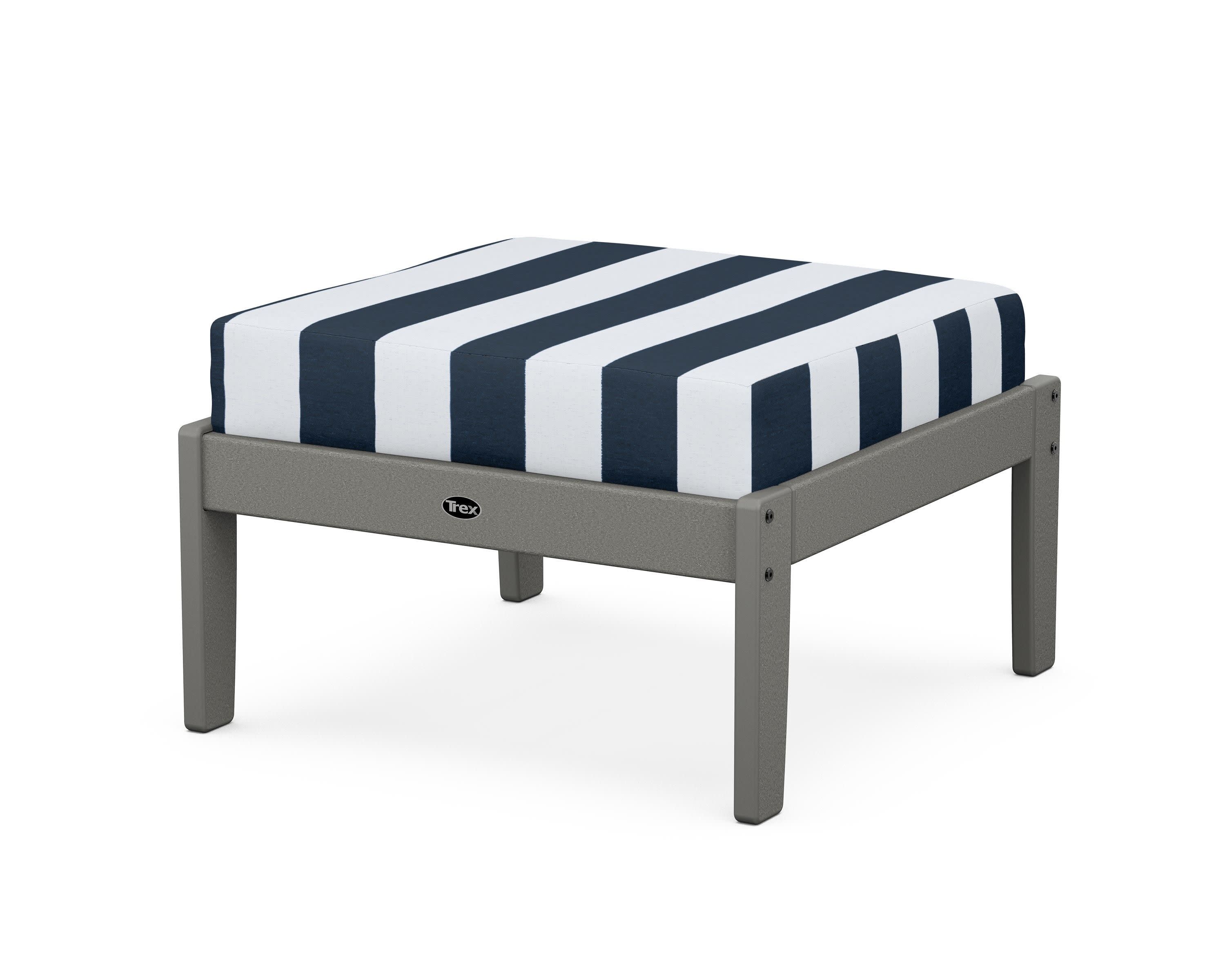 Yacht Club Deep Seating Ottoman in Stepping Stone / Cabana Stripe Marine Indigo