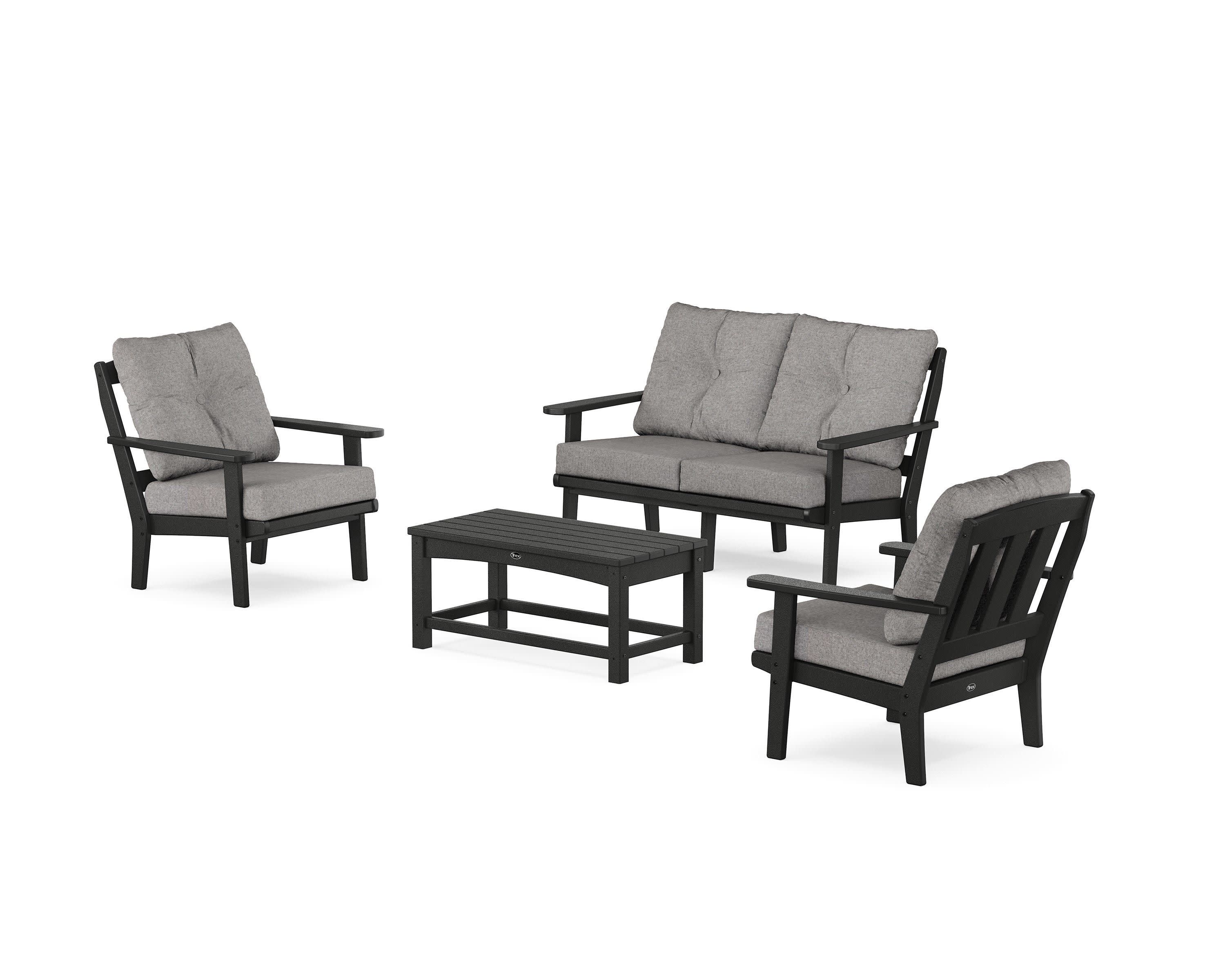Cape Cod 4-Piece Deep Seating Set with Loveseat in Charcoal Black / Grey Mist