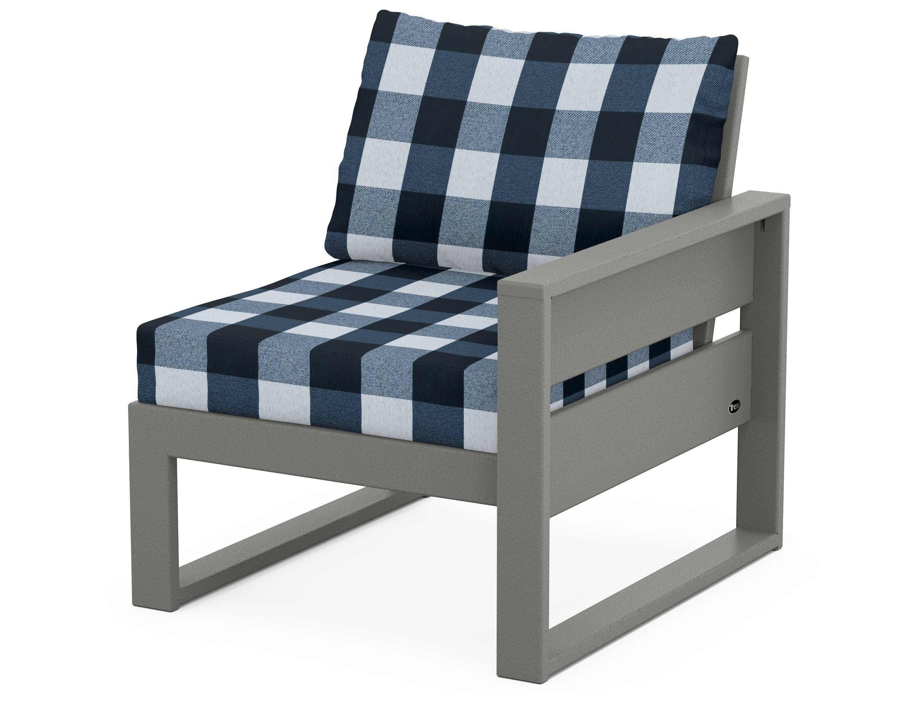 Eastport Modular Right Arm Chair in Stepping Stone / Buffalo Plaid Marine Indigo