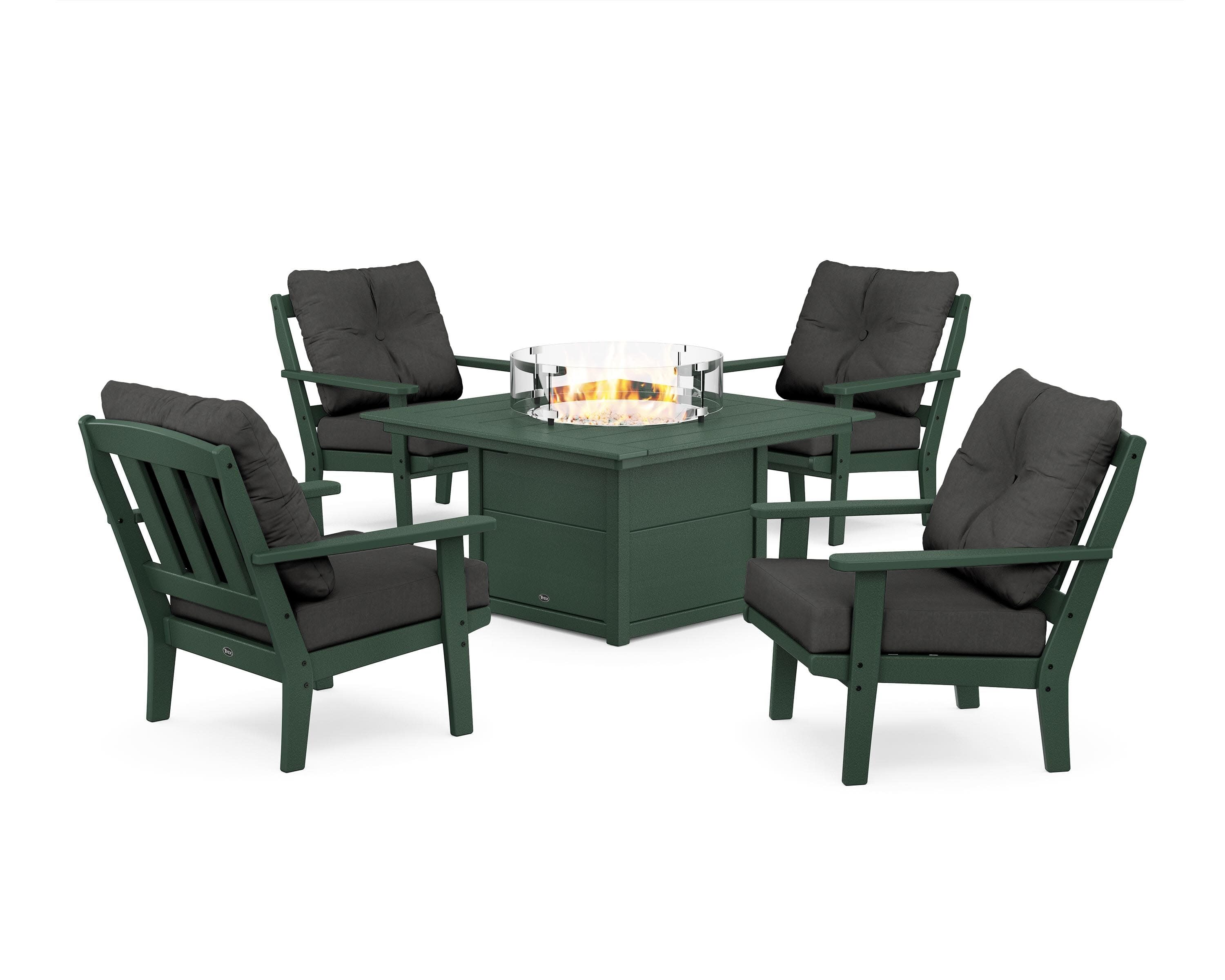 Cape Cod 5-Piece Deep Seating Set with Fire Pit Table in Rainforest Canopy / Spectrum Carbon