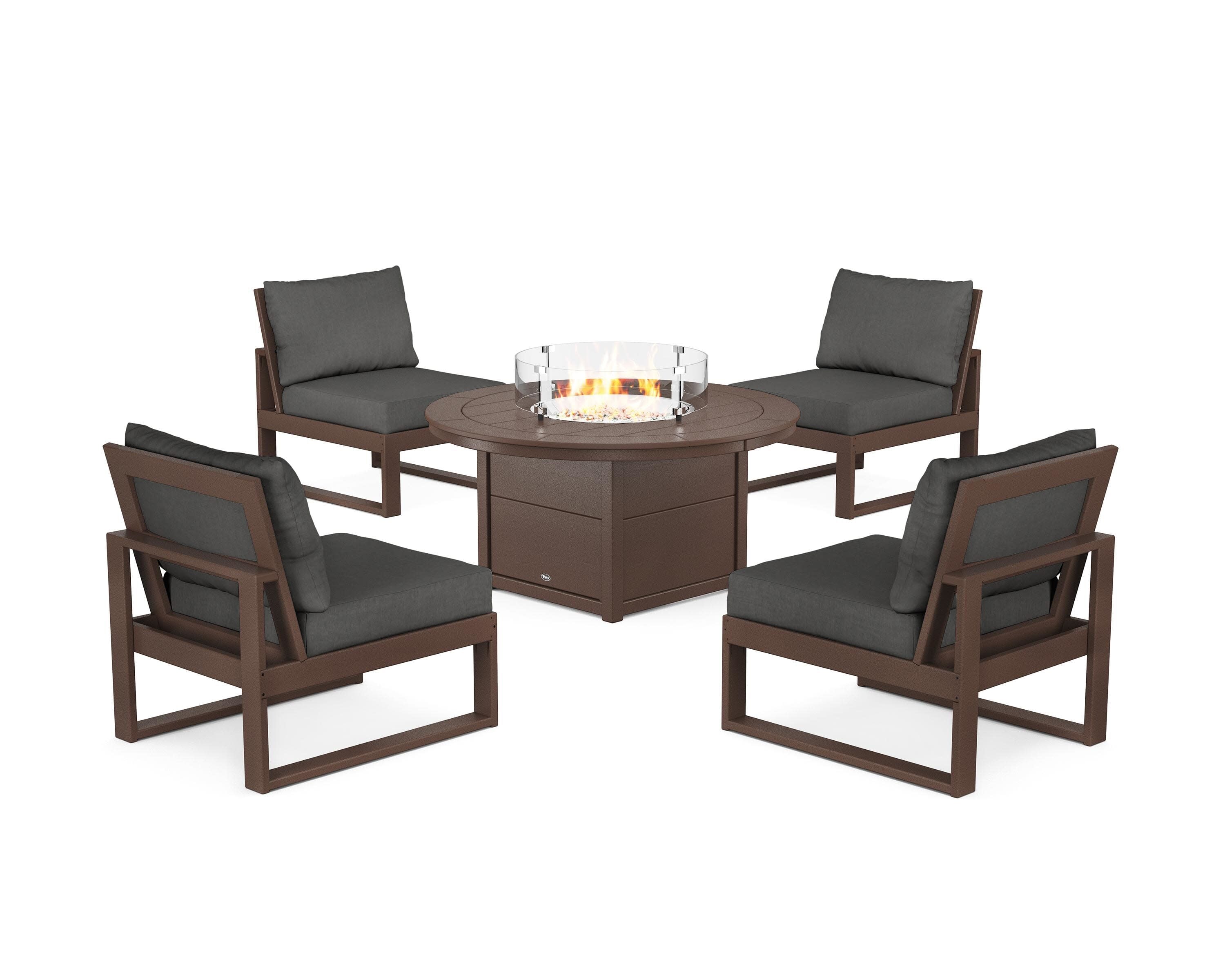 Eastport Modular 5-Piece Deep Seating Set with Round Fire Pit Table in Vintage Lantern / Spectrum Carbon