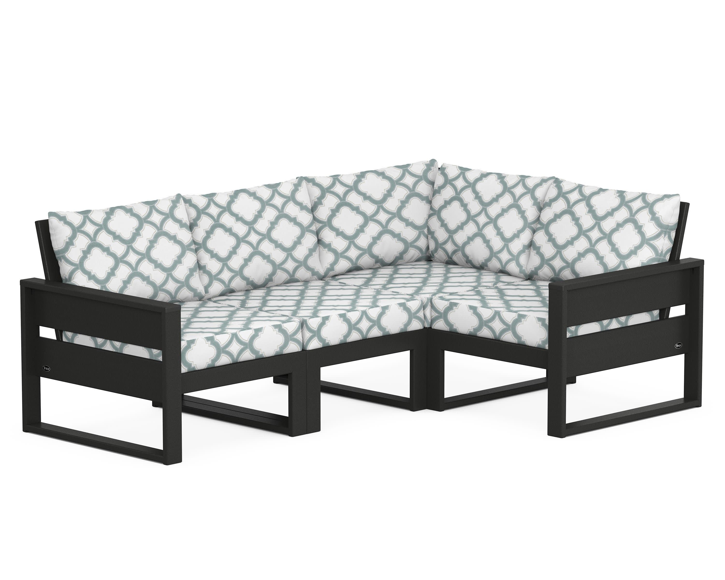 Eastport 4- Piece Sectional in Charcoal Black / Trellis Glacier Spa