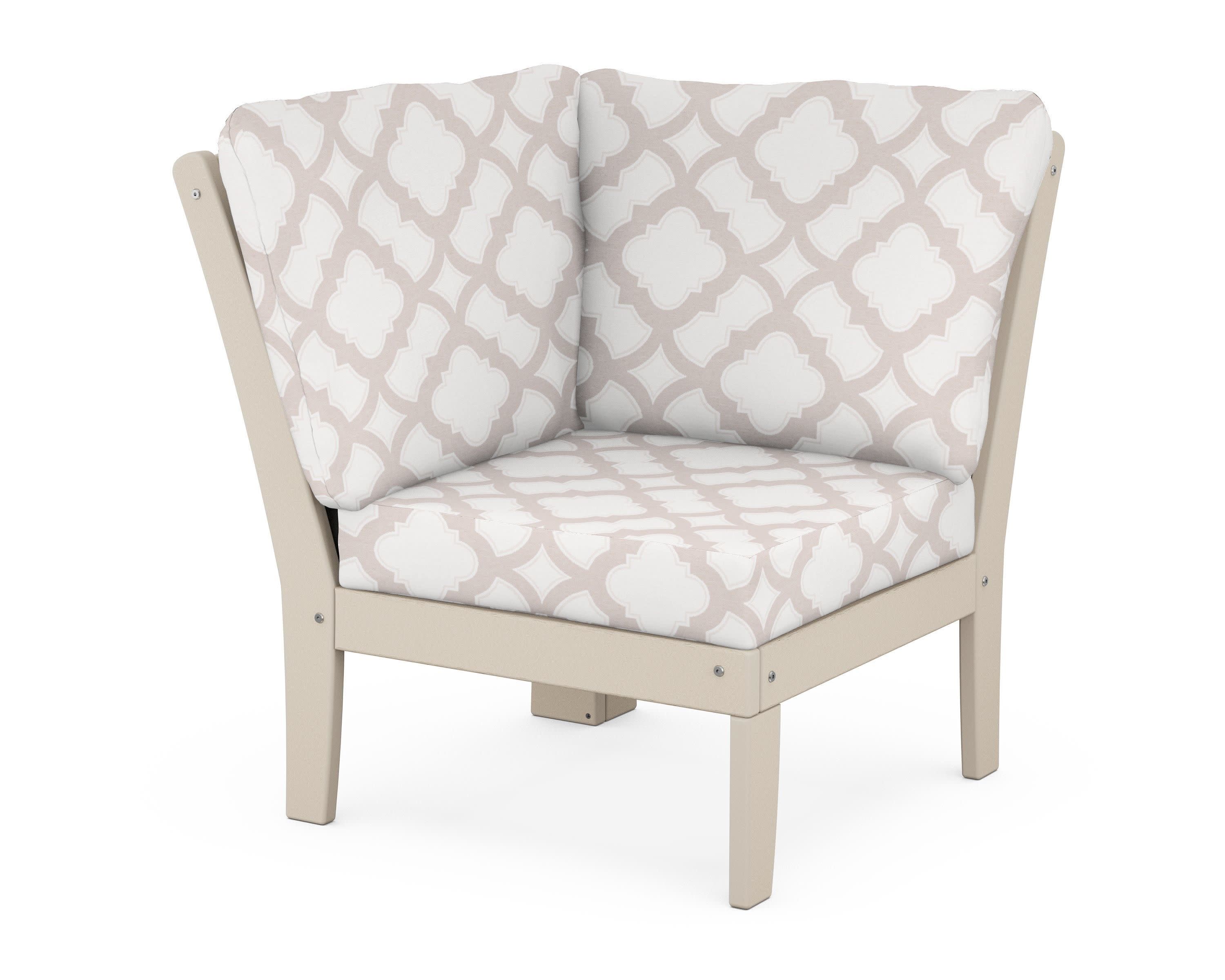 Yacht Club Modular Corner Chair in Sand Castle / Trellis Dune Burlap