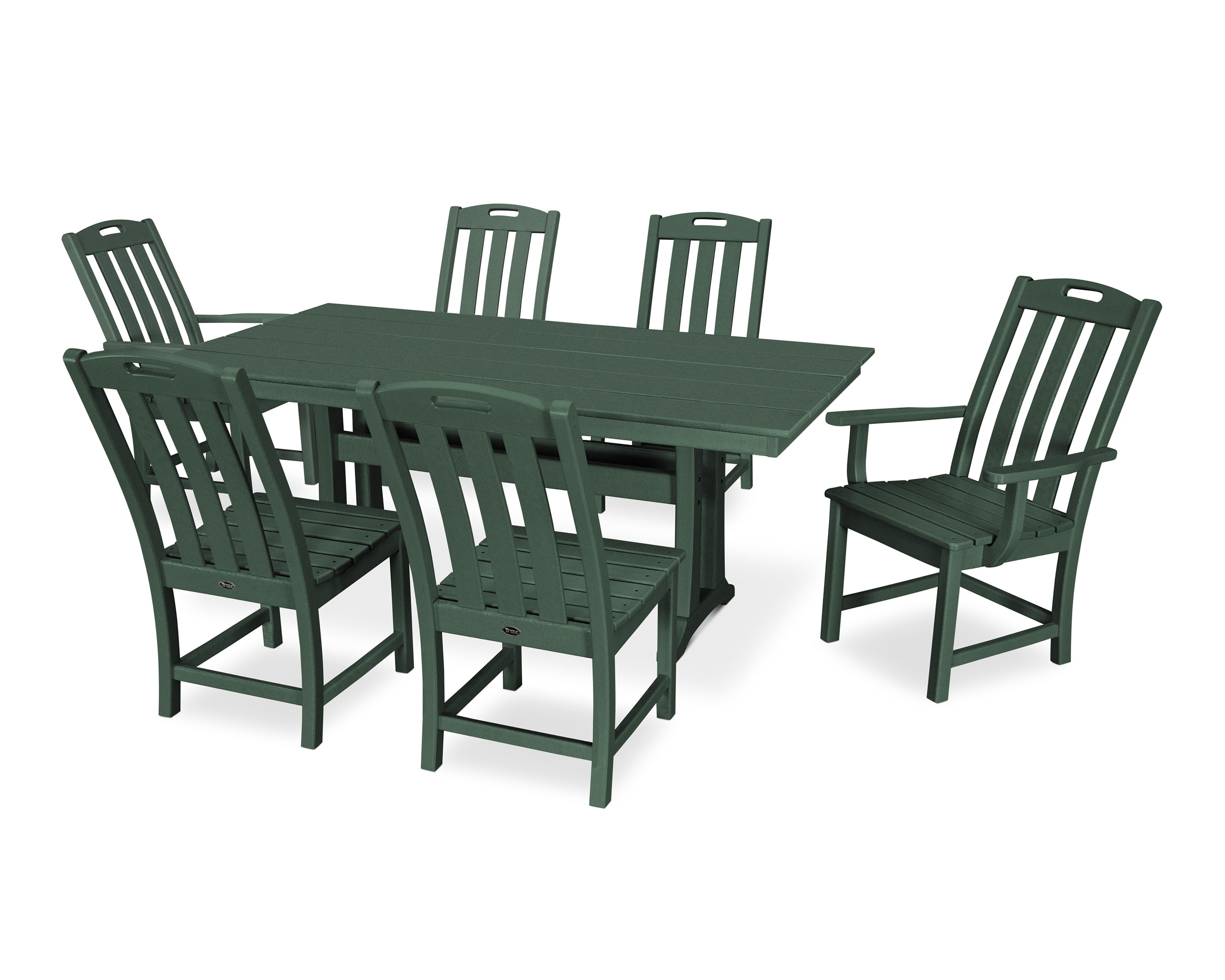 Yacht Club 7-Piece Farmhouse Trestle Dining Set in Rainforest Canopy